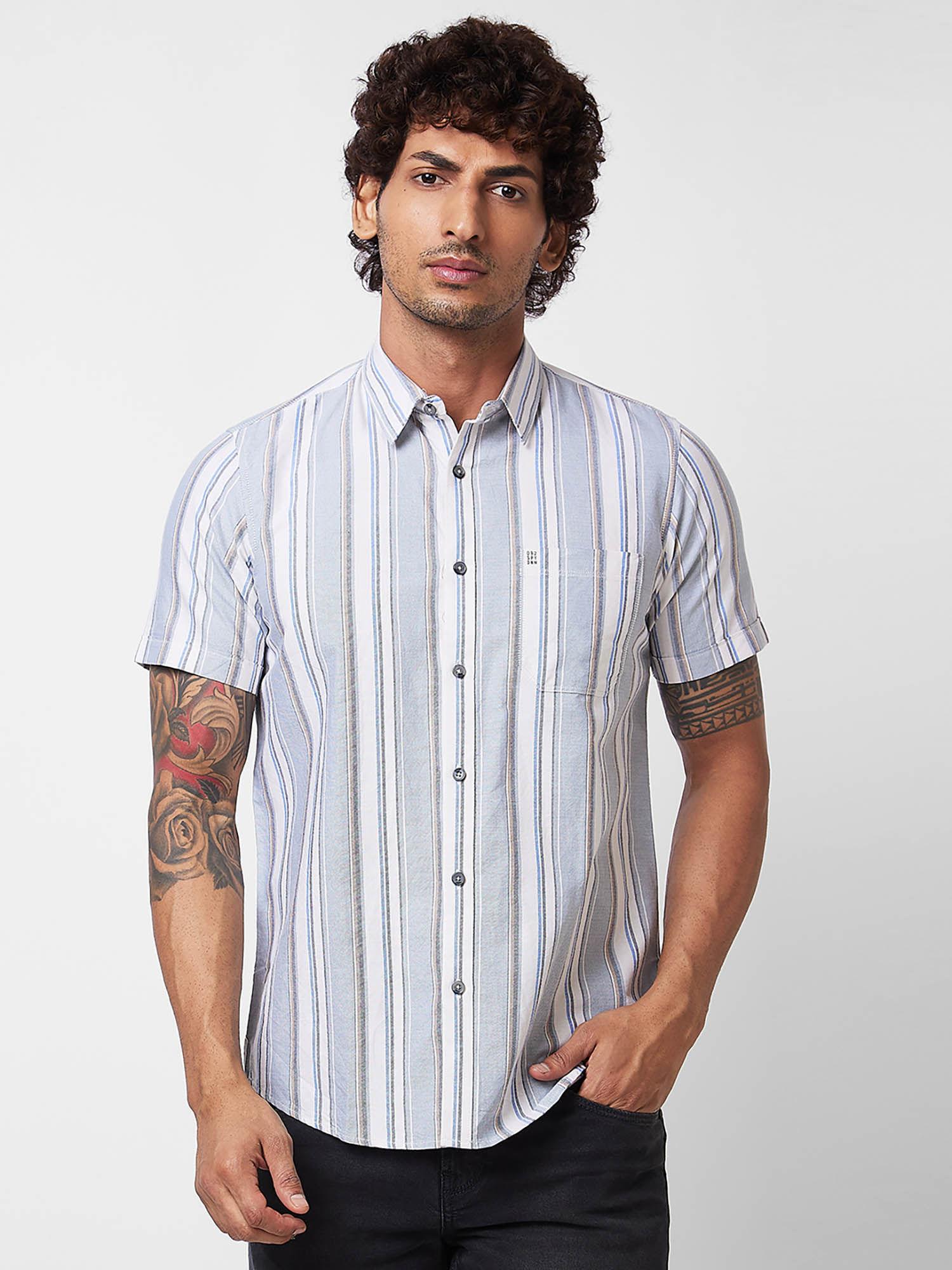 multi stripes half sleeve shirt for men