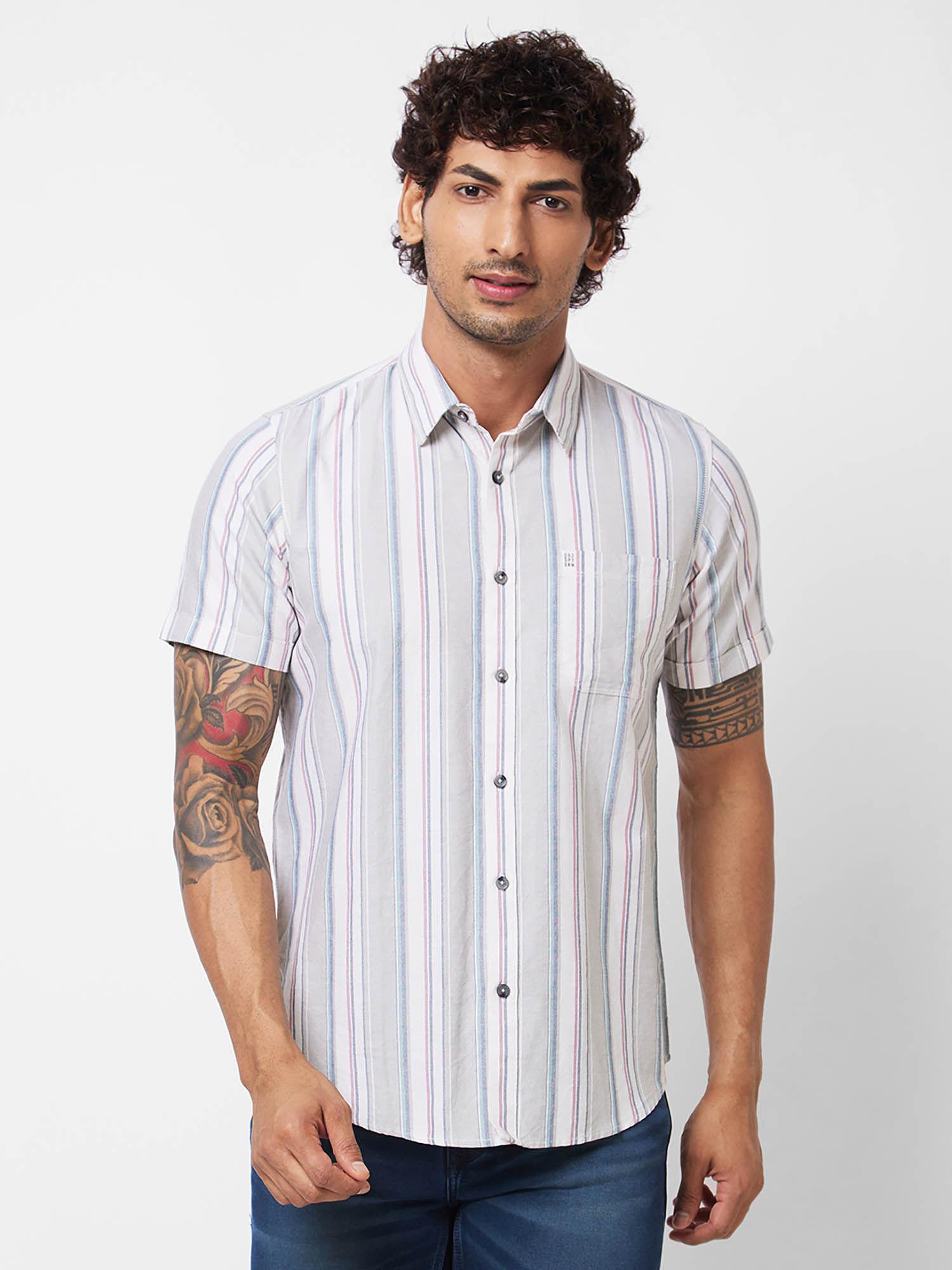 multi stripes half sleeve shirt for men