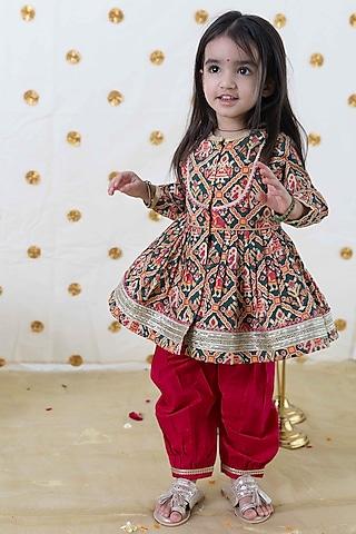 multi- colored cotton patola printed angrakha set for girls