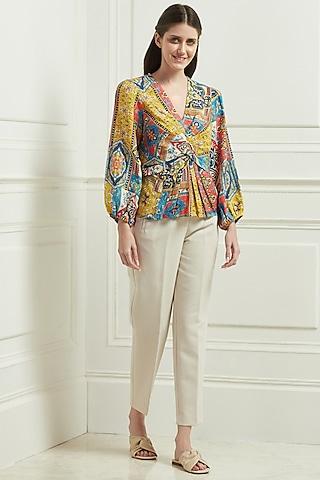 multi- colored linen viscose printed top