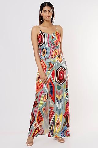 multi- colored satin printed maxi dress