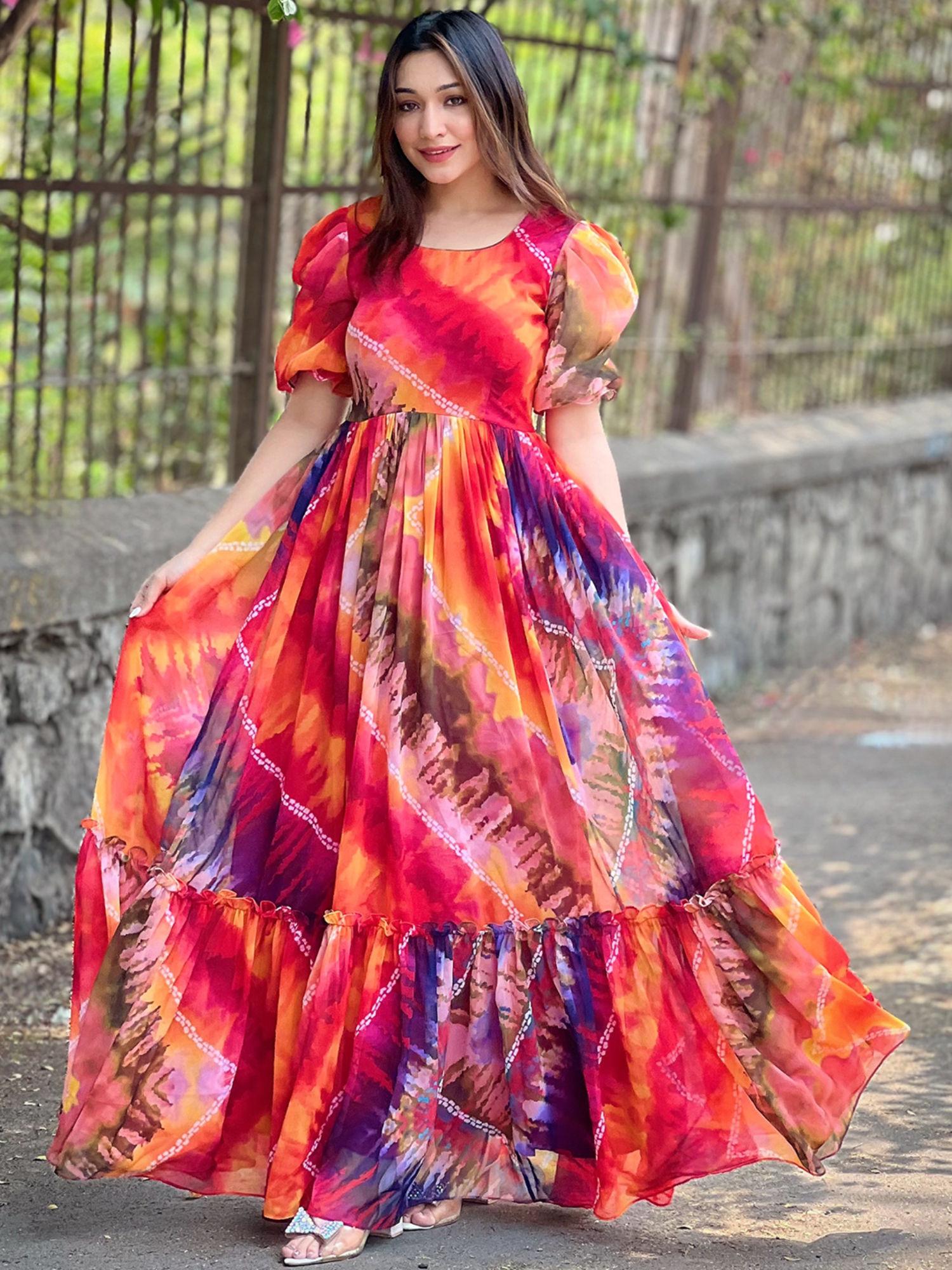 multi batik bandhej dress