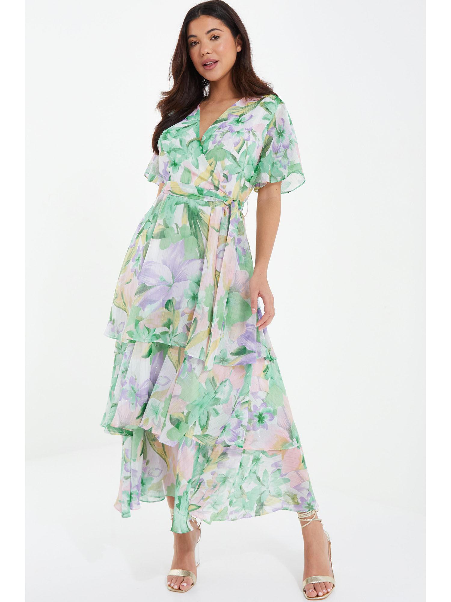 multi chiffon tropical metallic shift dress (set of 2)