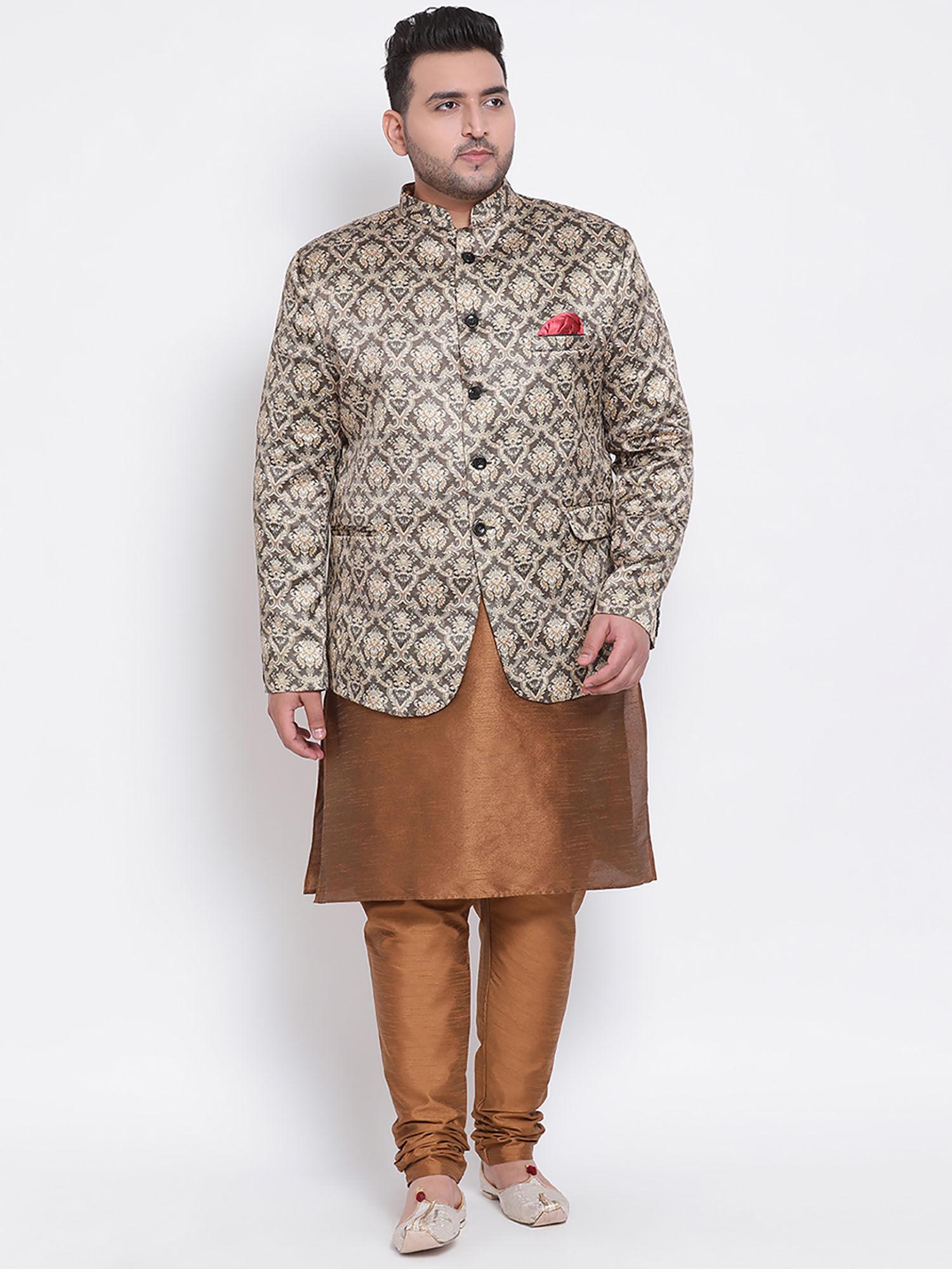 multi-color 3pc silk kurta pyjama blazer (set of 3)