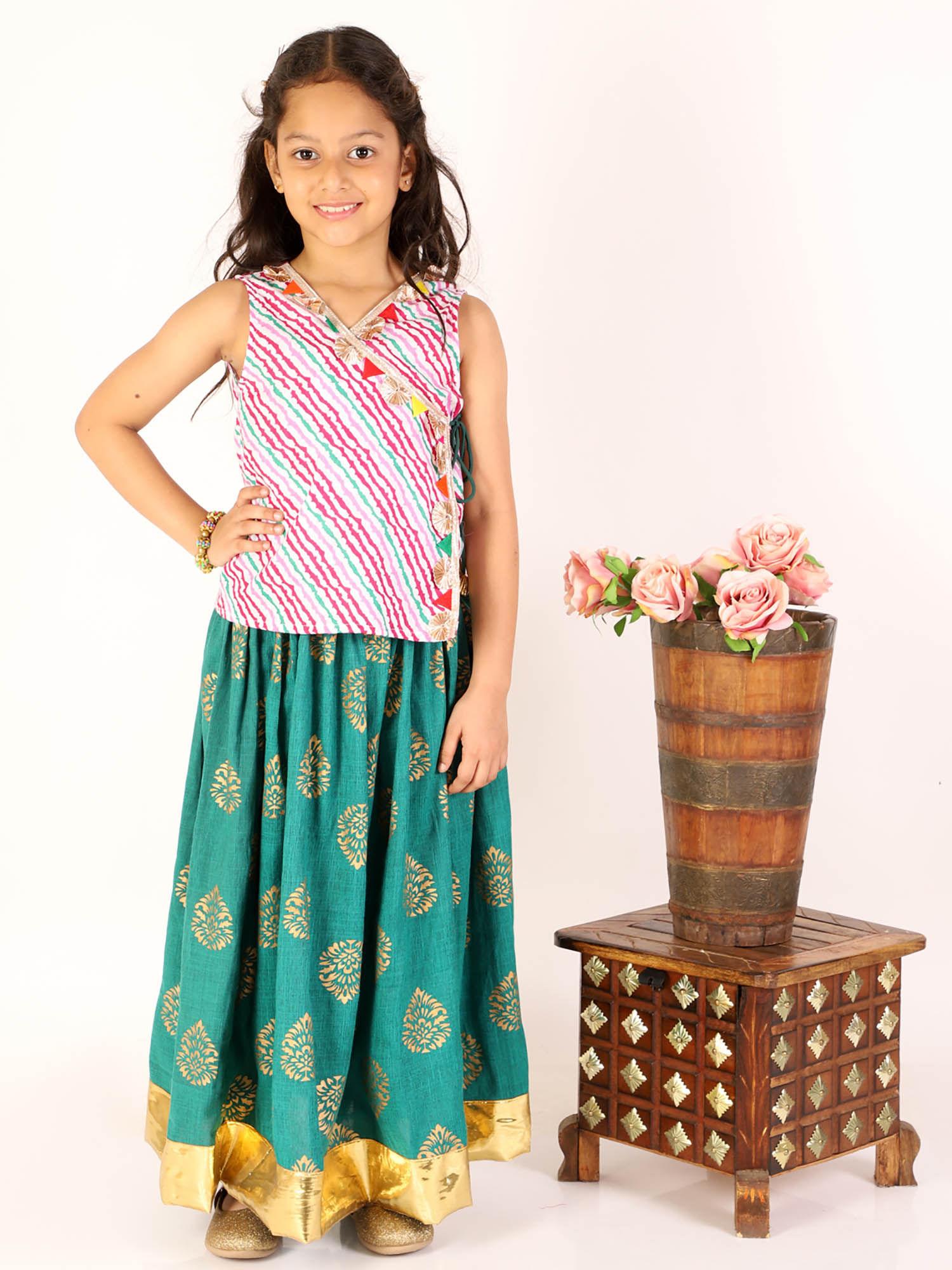 multi-color cotton printed sleeveless v-neck lehenga choli (set of 2)