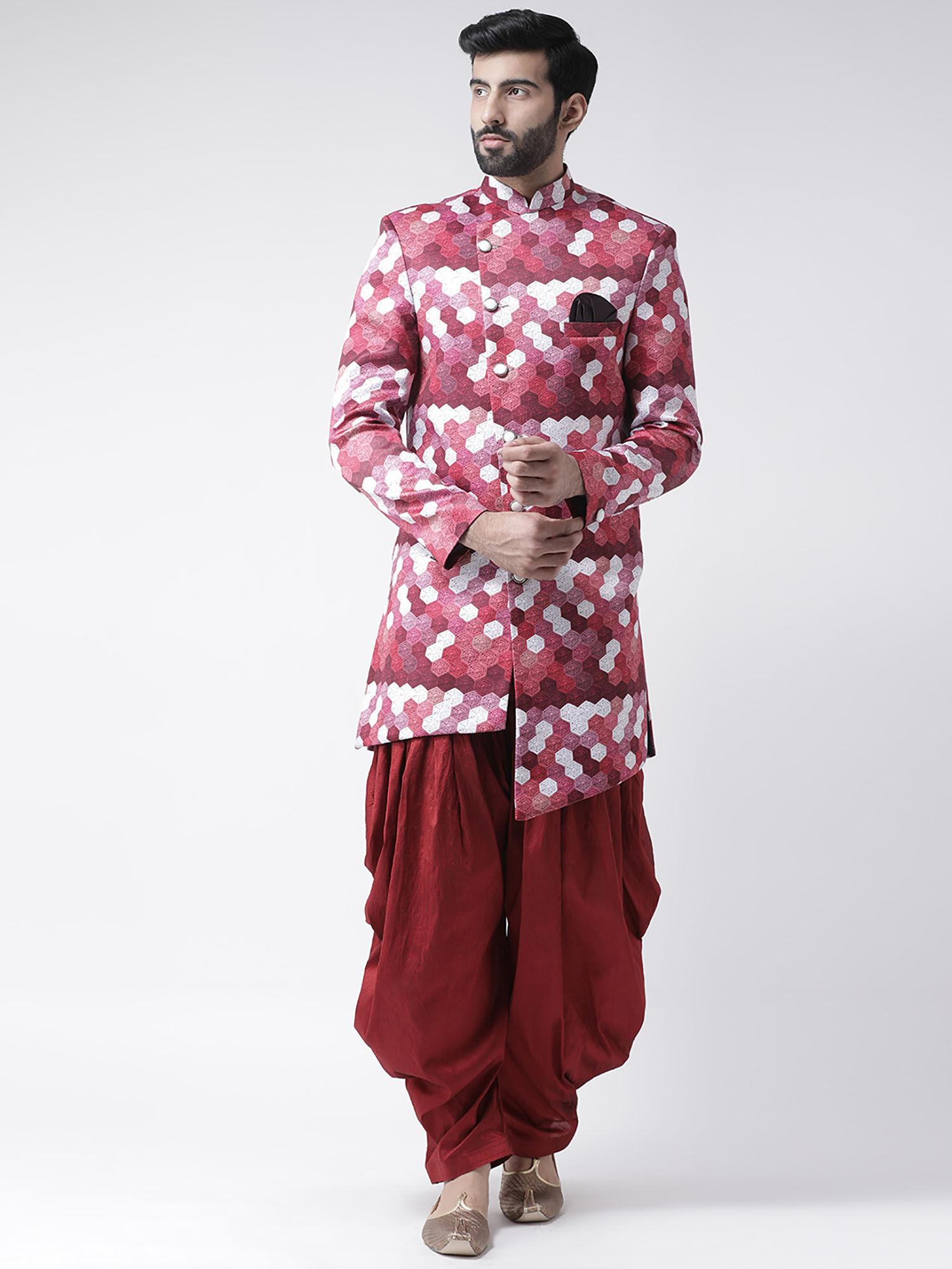 multi-color printed sherwani and pyjama (set of 2)