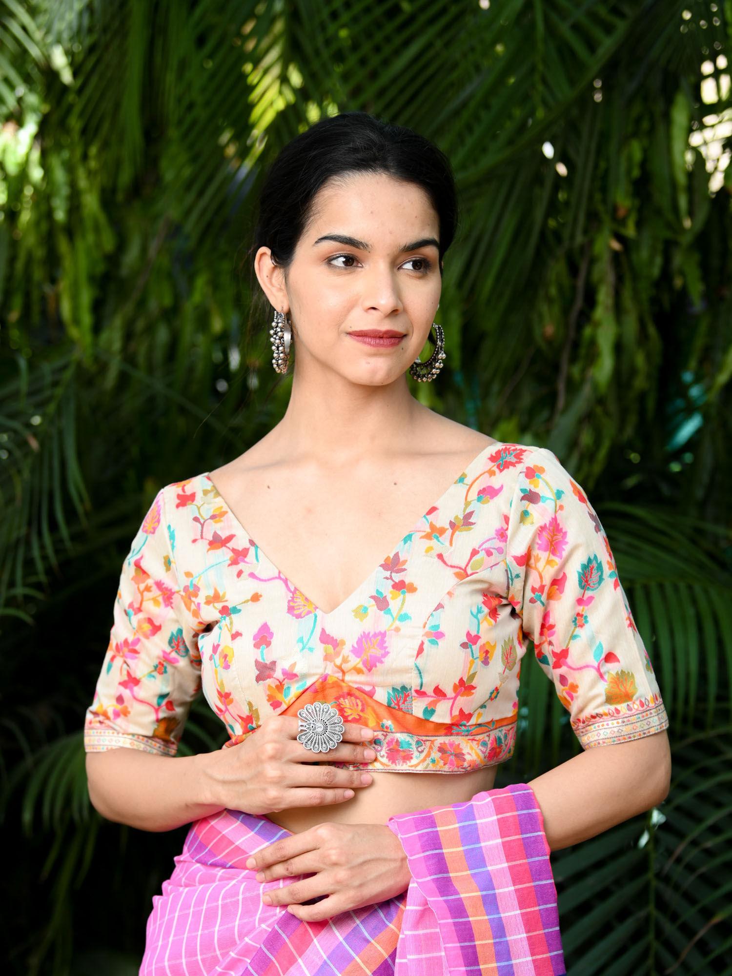 multi-color soft modal silk kashmiri printed blouse