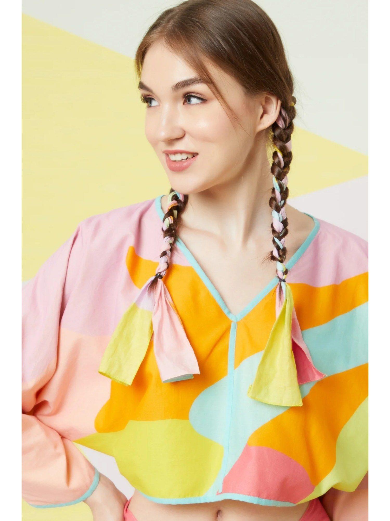 multi-color abstract colorblock kimono top