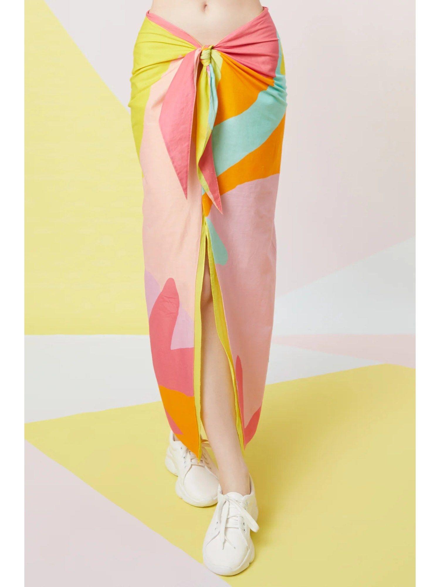 multi-color abstract colorblock sarong skirt