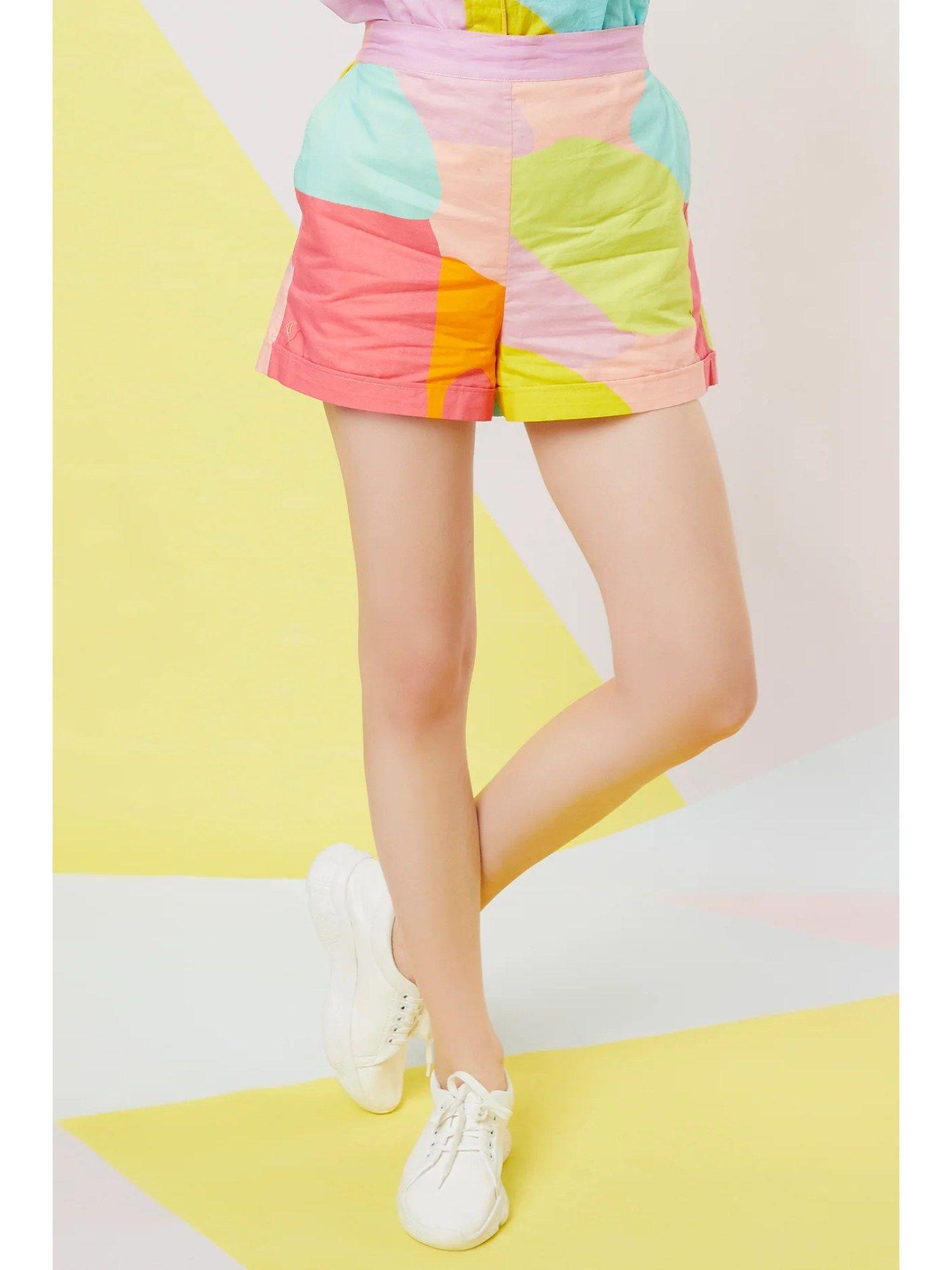 multi-color abstract colorblock shorts