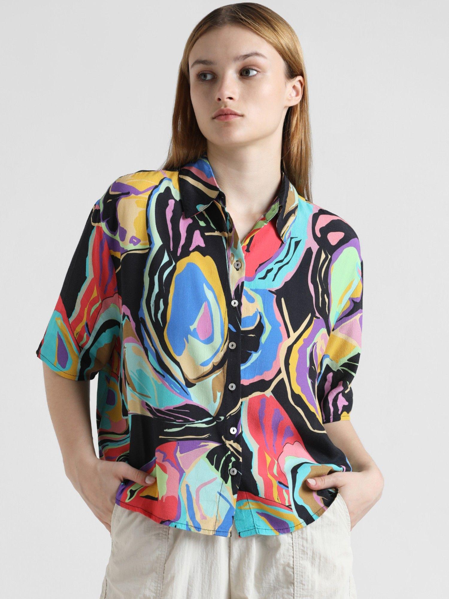 multi-color abstract print shirt