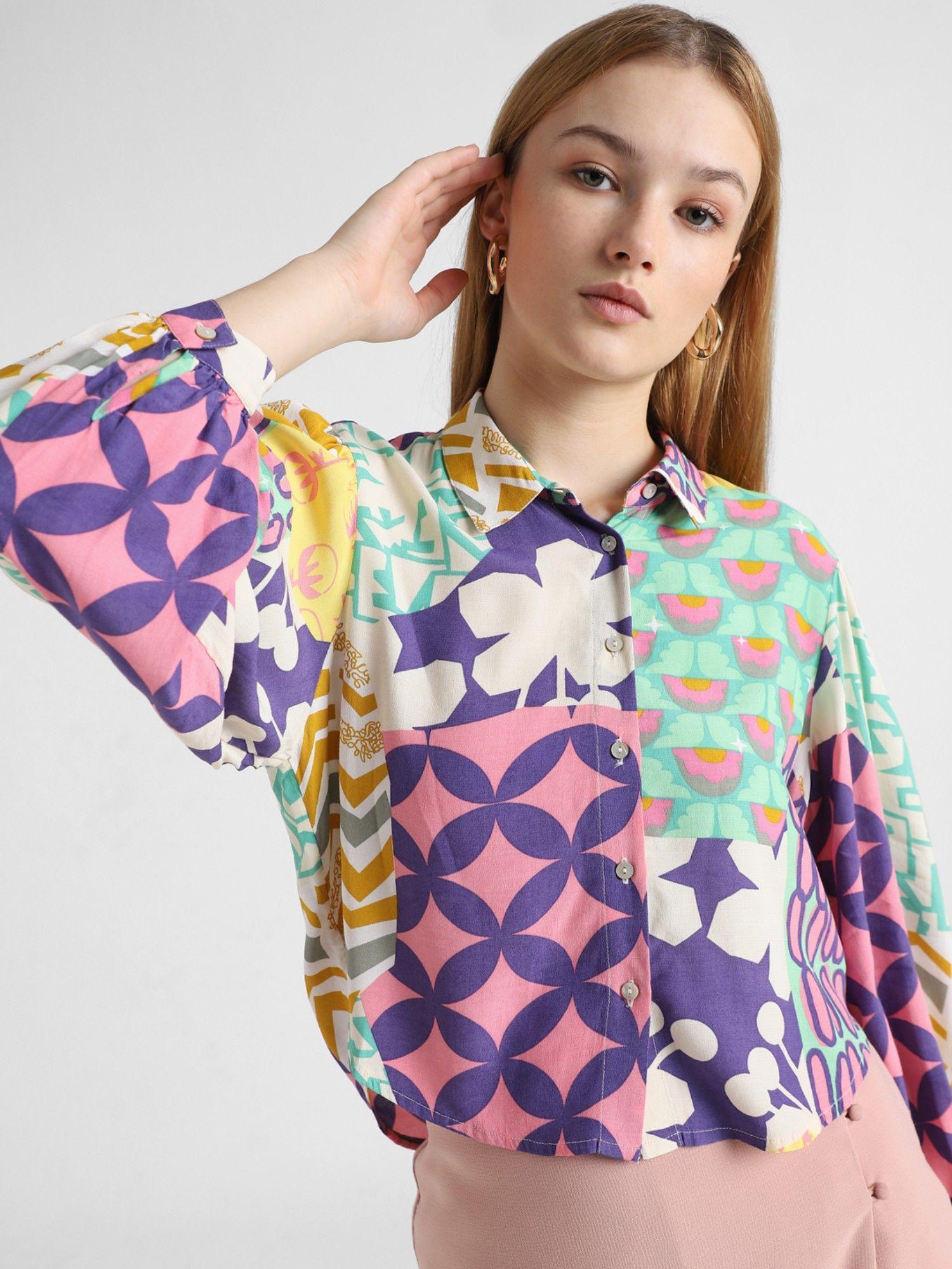 multi-color abstract print shirt