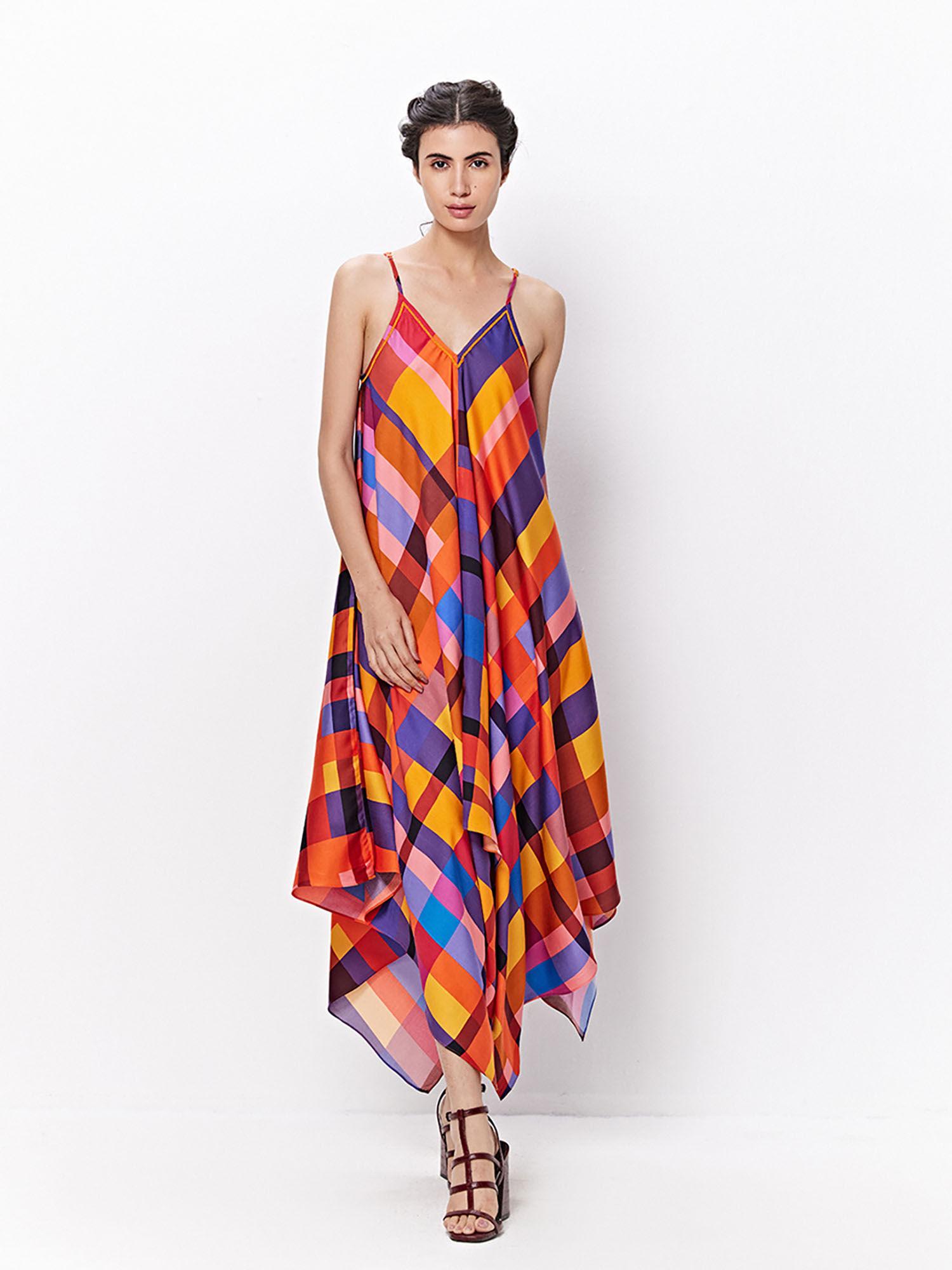 multi-color asymmetric maxi dress