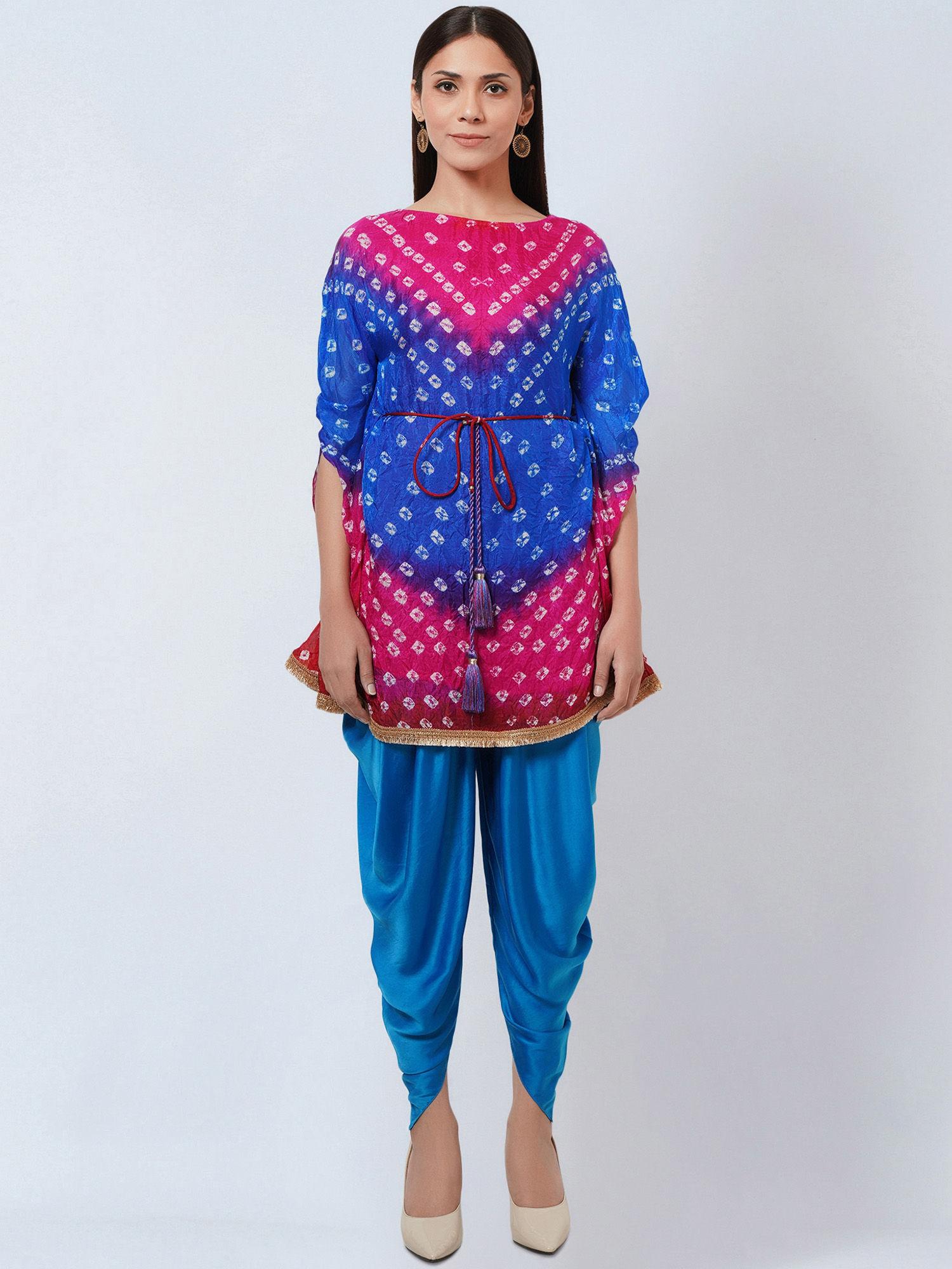 multi-color bandhani tunic with dhoti pant (set of 2)