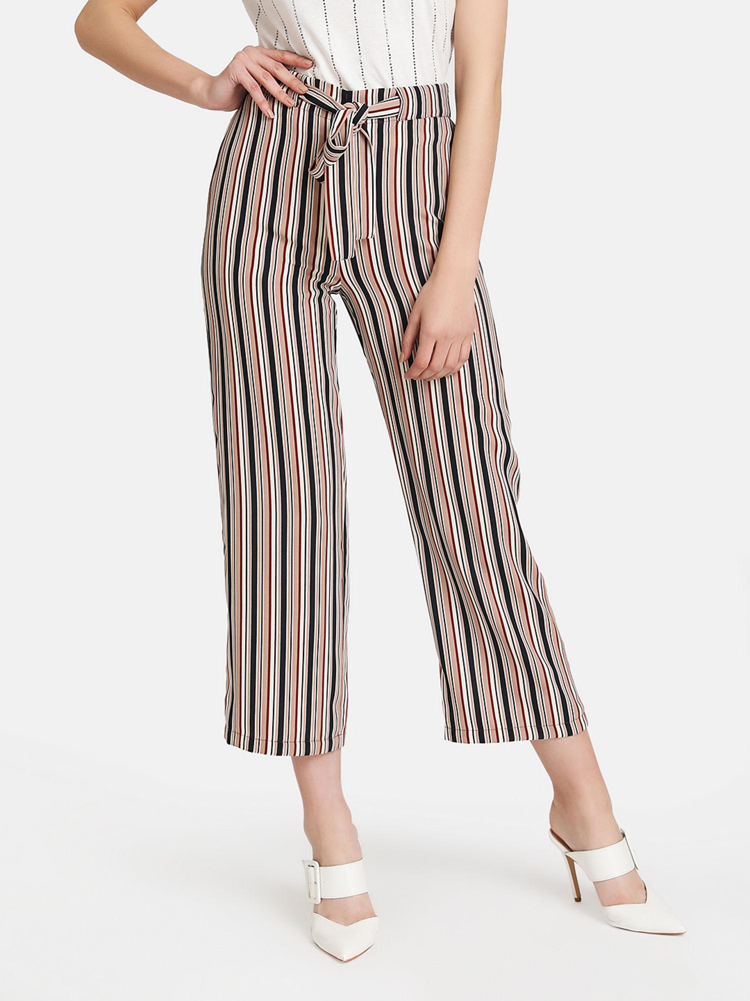 multi-color belted striped pant