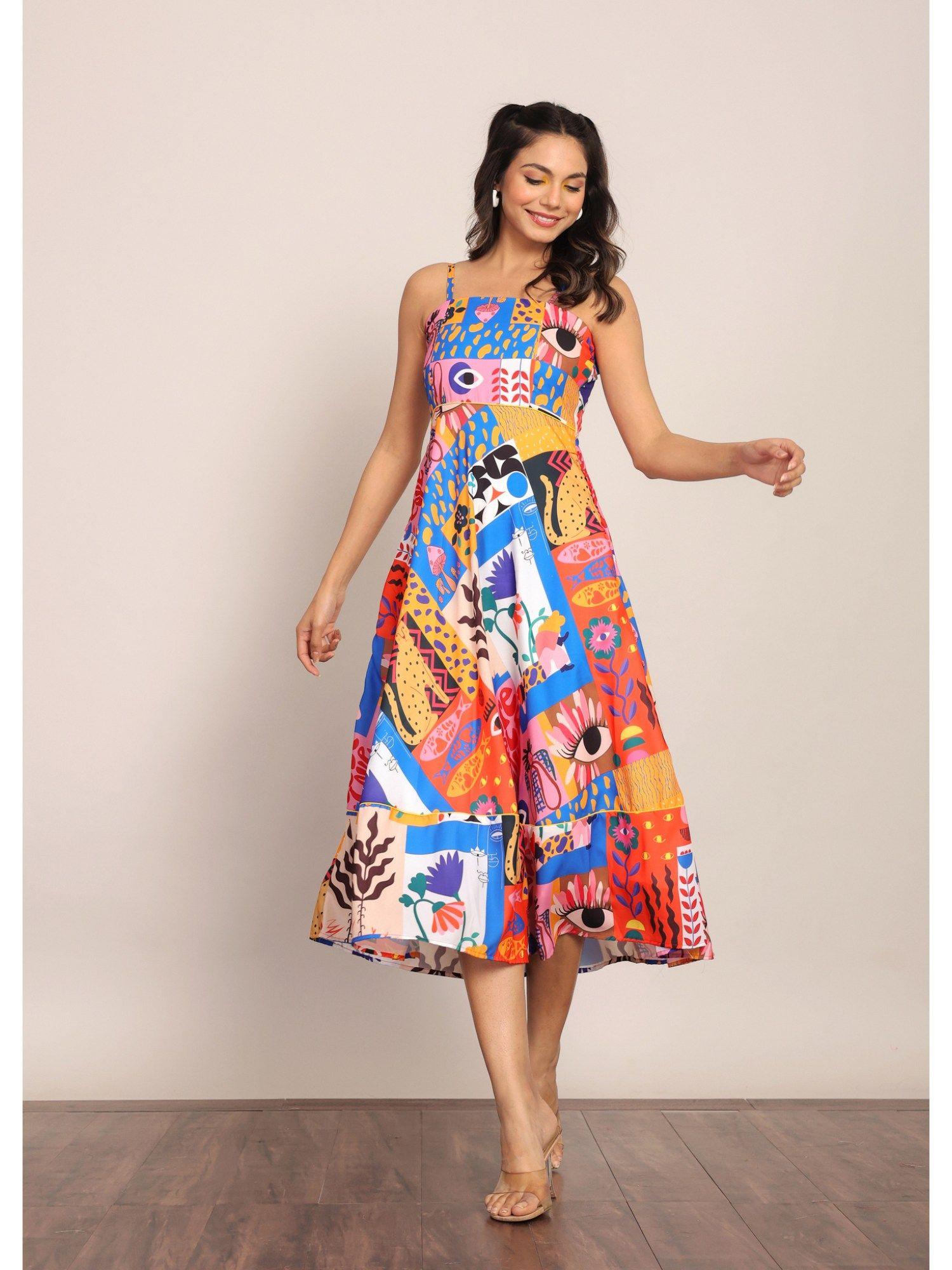 multi-color bust fitted midi dress
