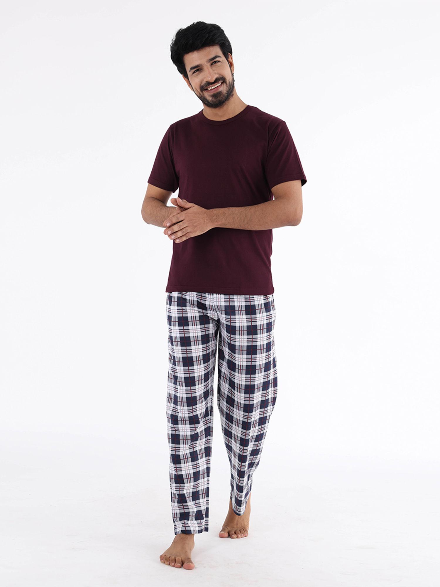 multi-color checked cotton mens pyjama set (set of 2)