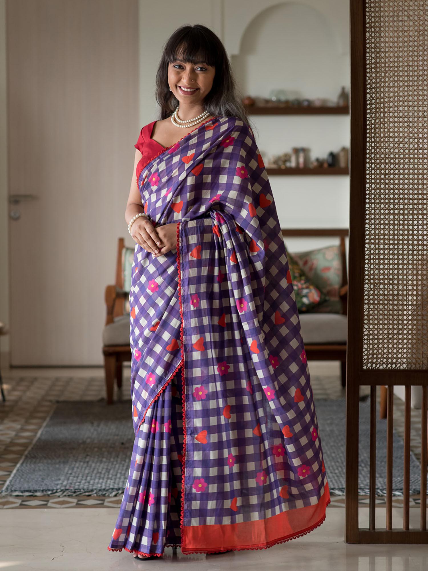 multi color checks pure cotton saree without blouse