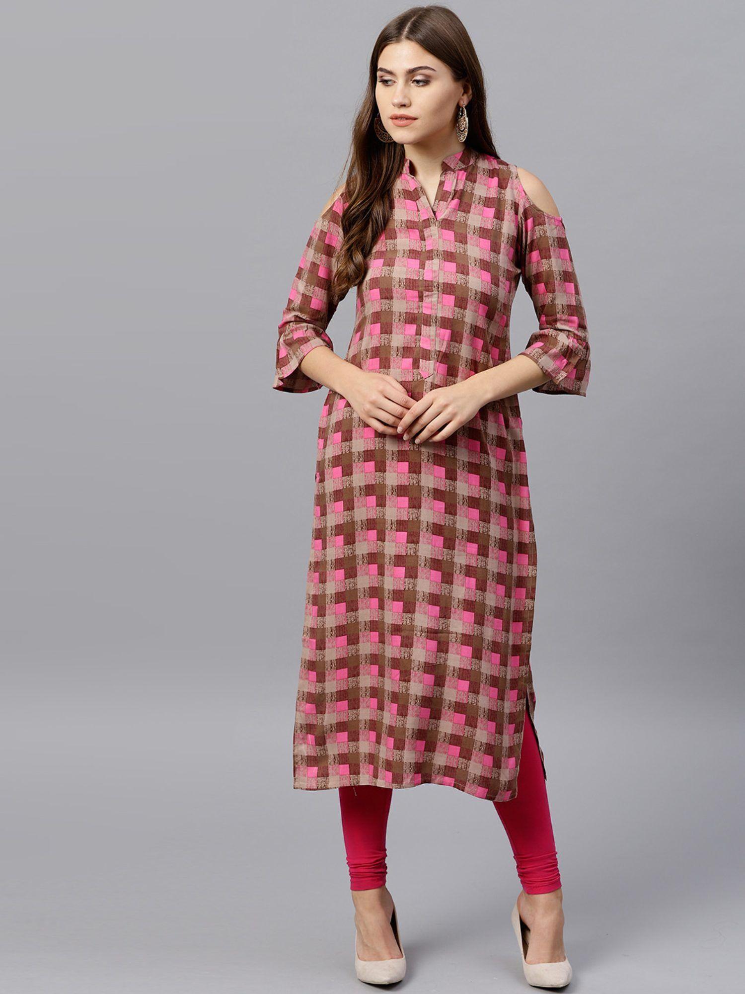 multi-color checks rayon straight kurta