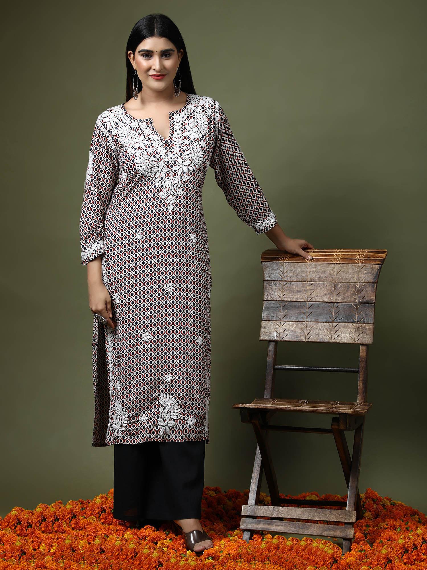 multi-color chikankari fancy long kurta