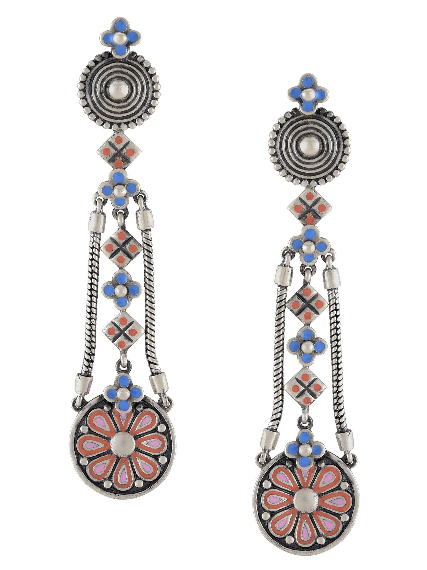 multi-color coin flower chandrika chain earrings