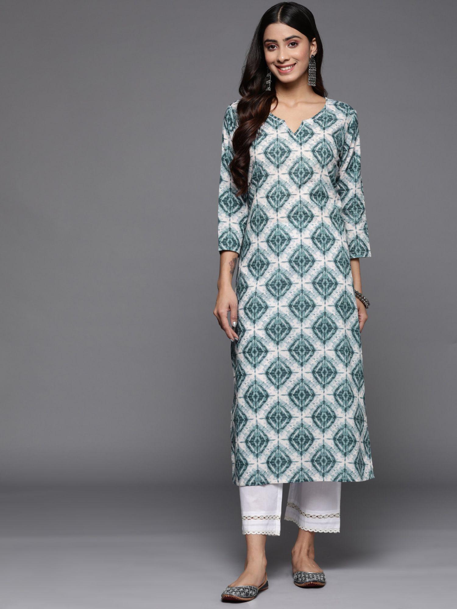 multi-color cotton geometric and thread work kurta