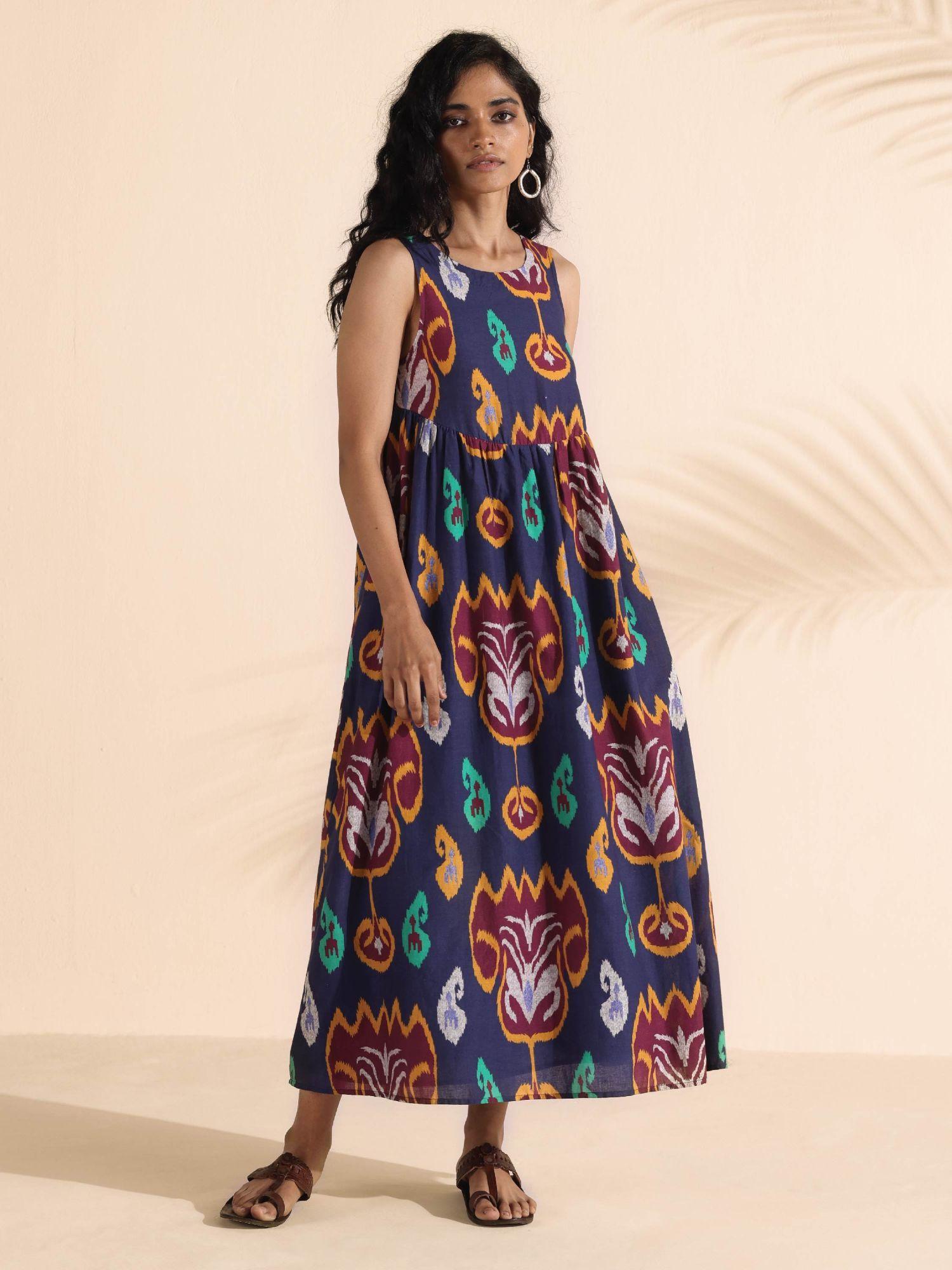 multi-color cotton ikat flared dress