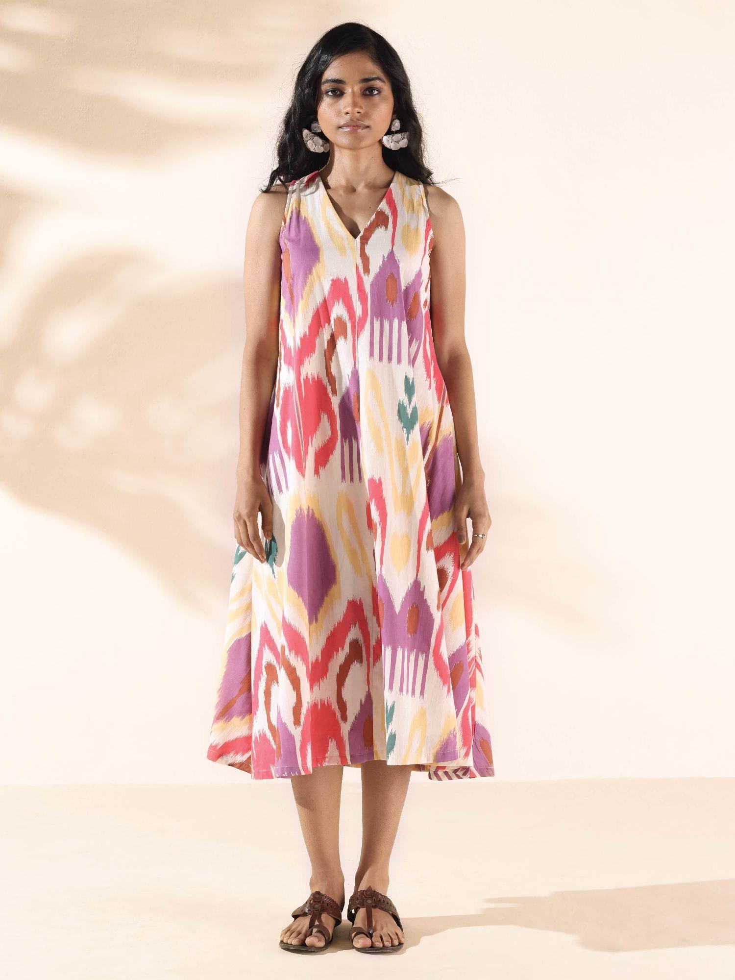 multi-color cotton ikat sleeveless dress