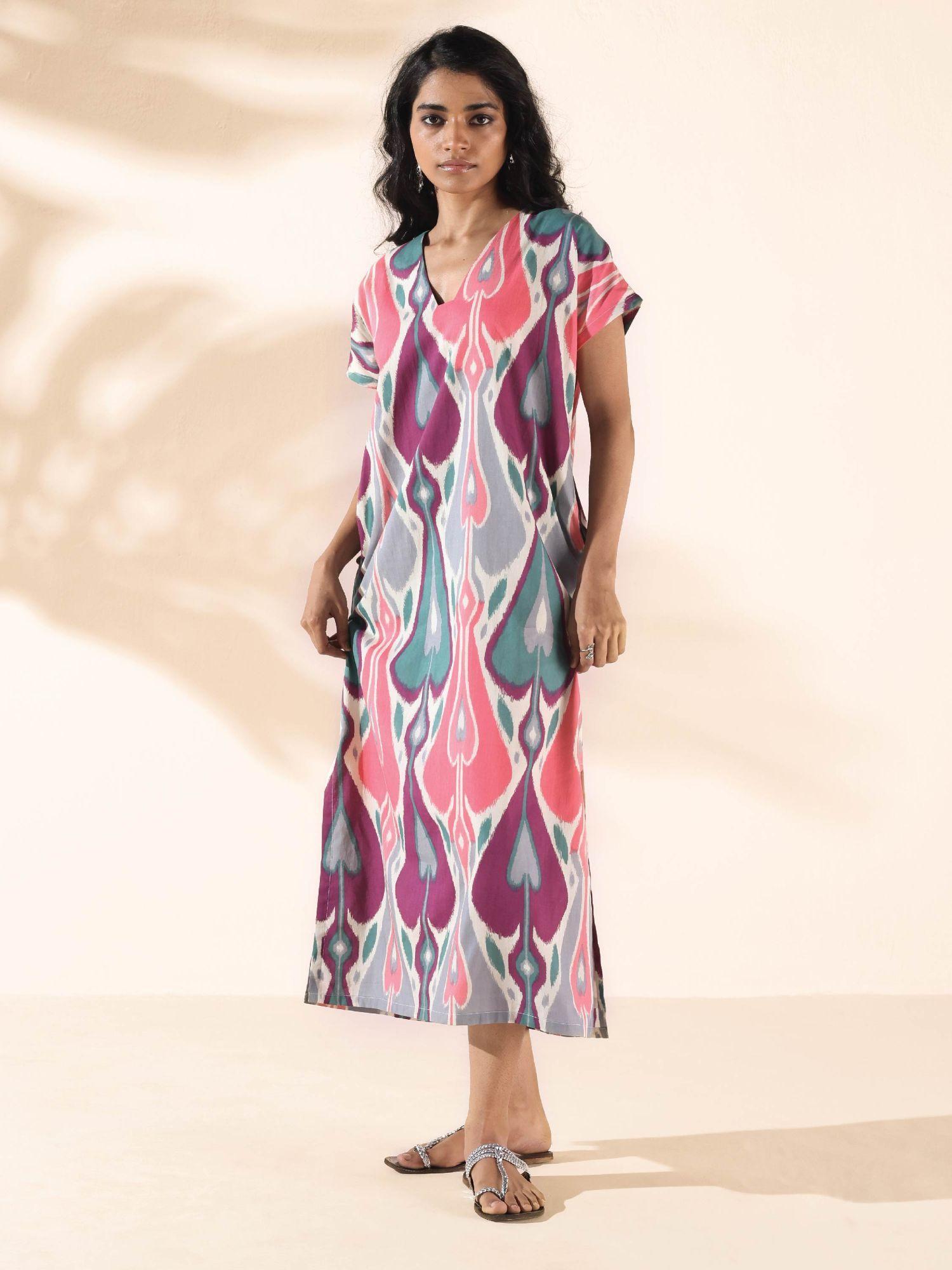 multi-color cotton ikat slit dress