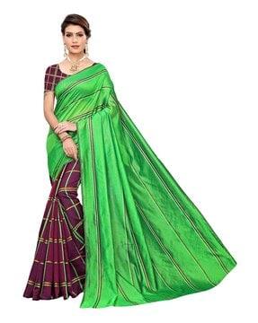multi color cotton silk woven saree with blouse piece