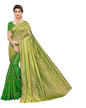 multi color cotton silk woven saree with blouse piece