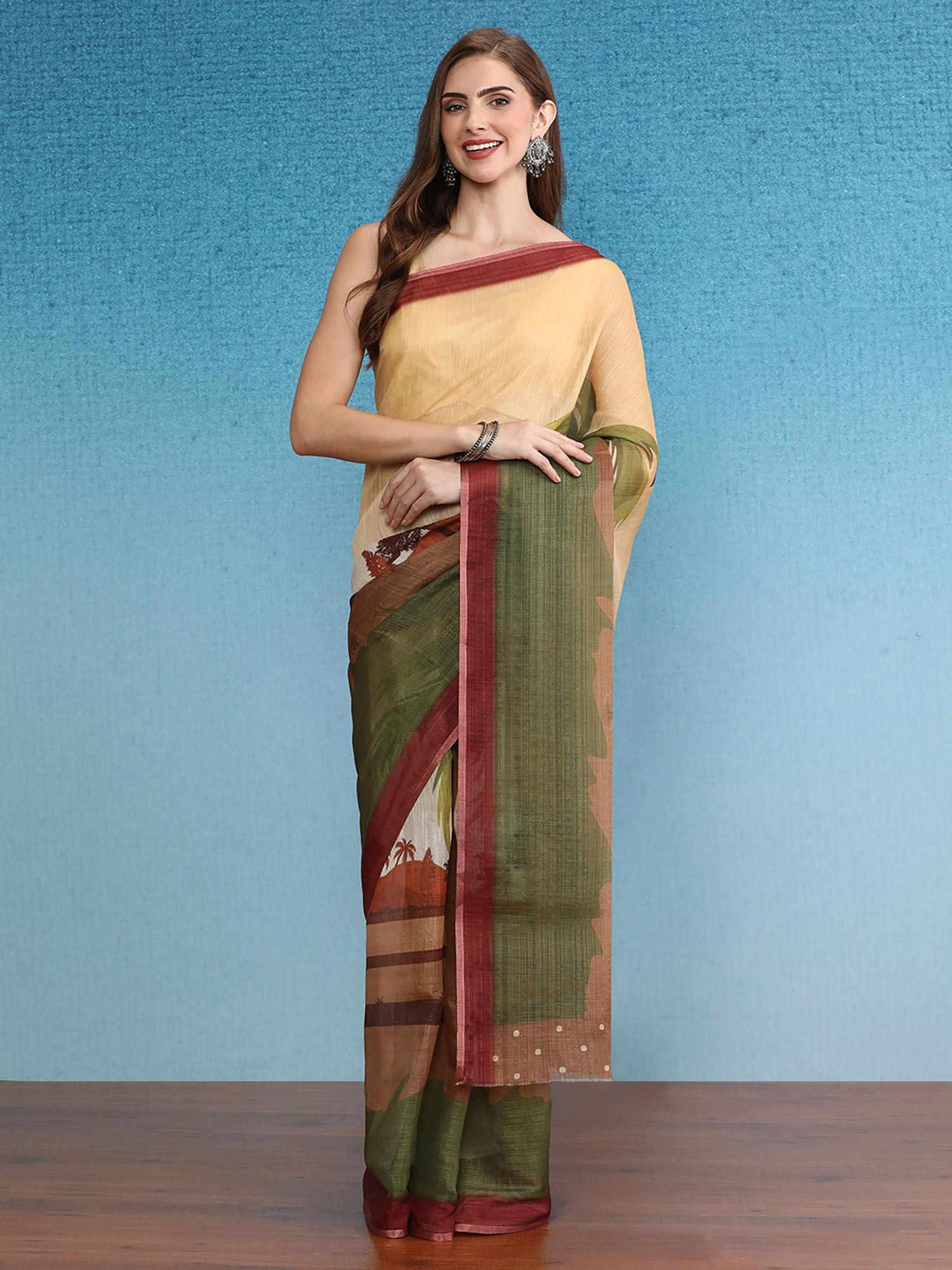 multi-color cotton zari tissue printed saree with unstitched blouse