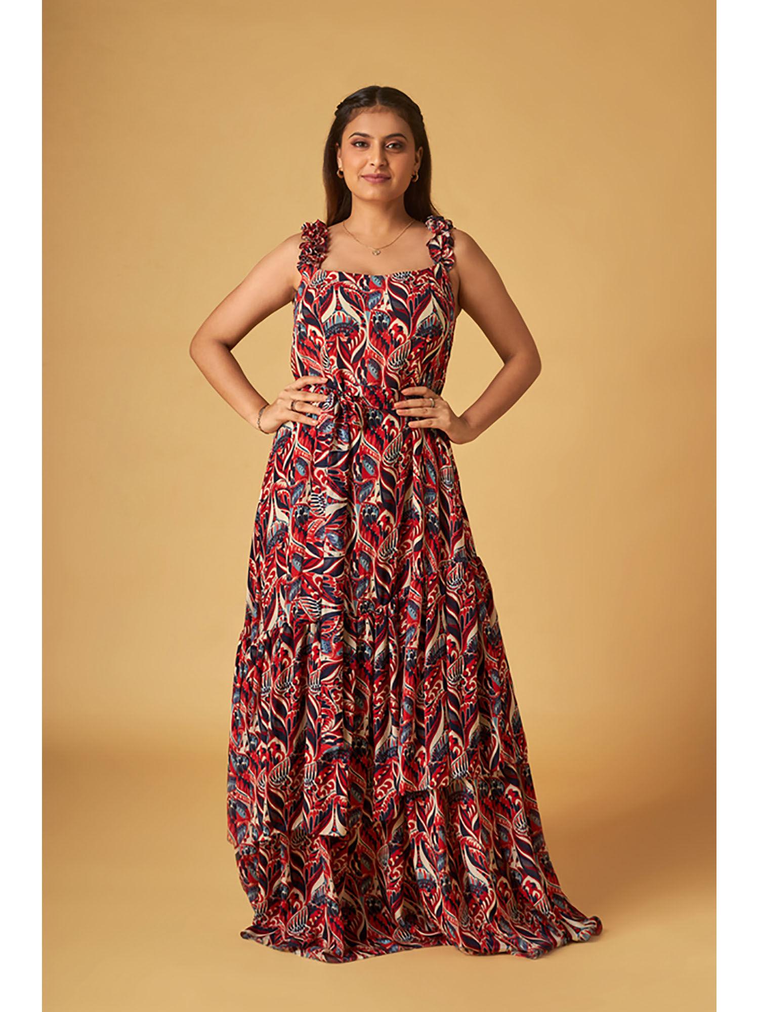 multi-color crepe printed maxi dress