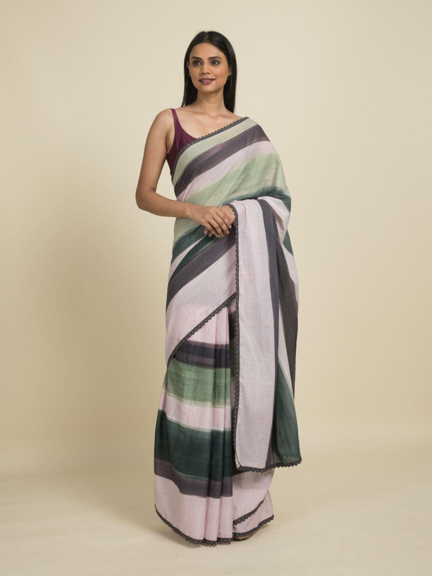 multi-color digital printed cotton saree