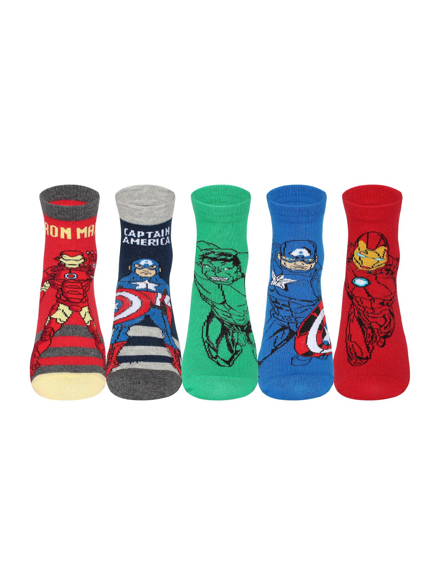 multi-color disney avengers characters ankle length socks (pack of 5)