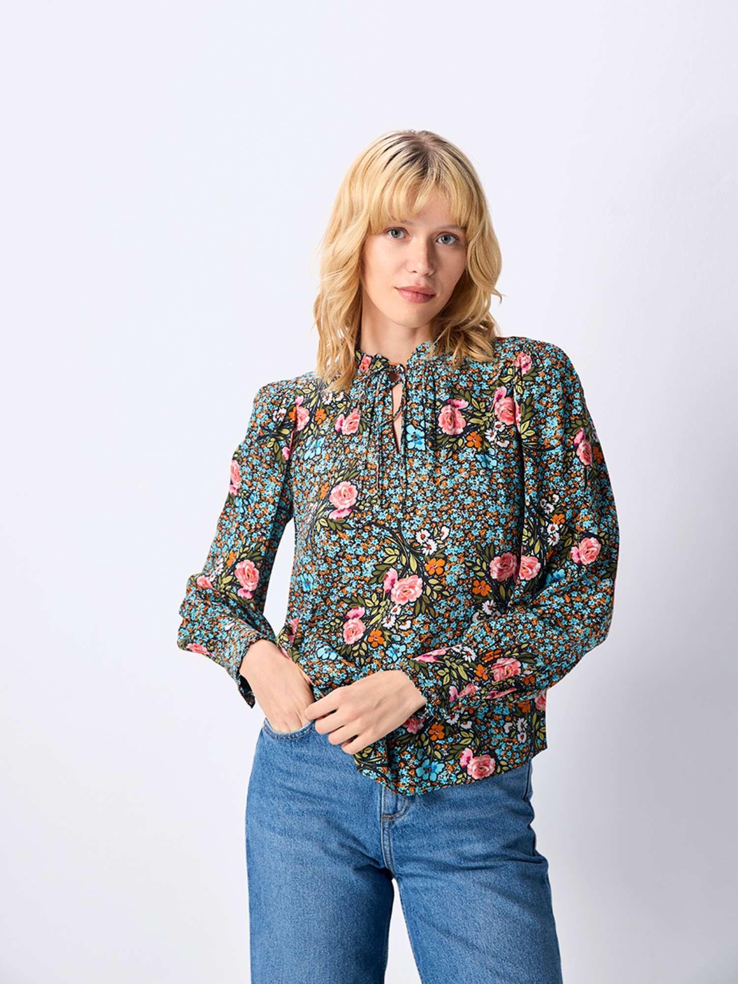 multi-color ditsy floral print blouse