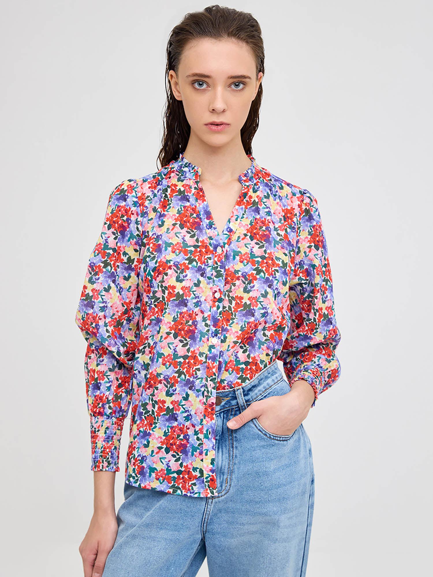 multi-color ditsy floral printed shirt