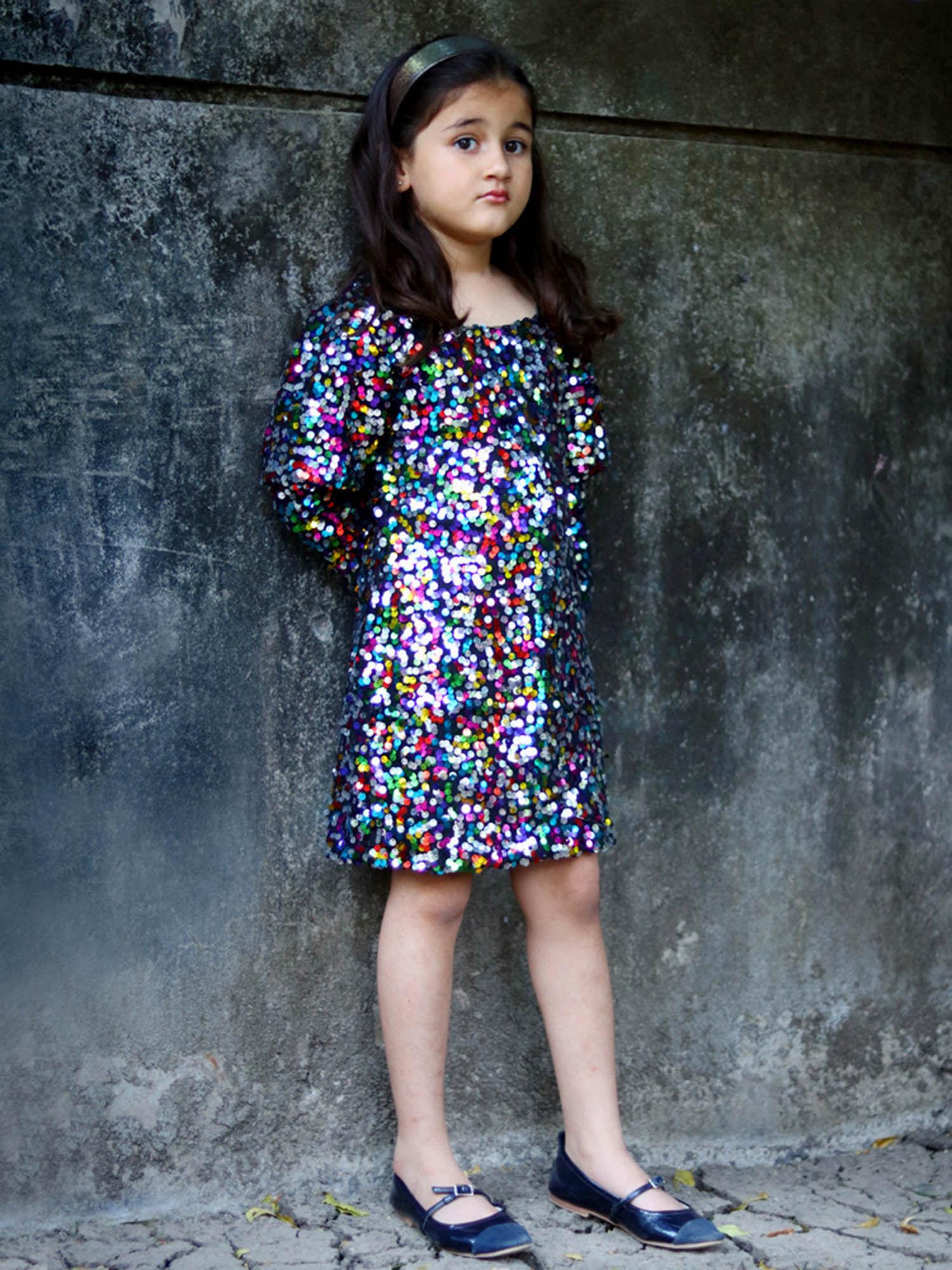 multi-color embellished mini dress