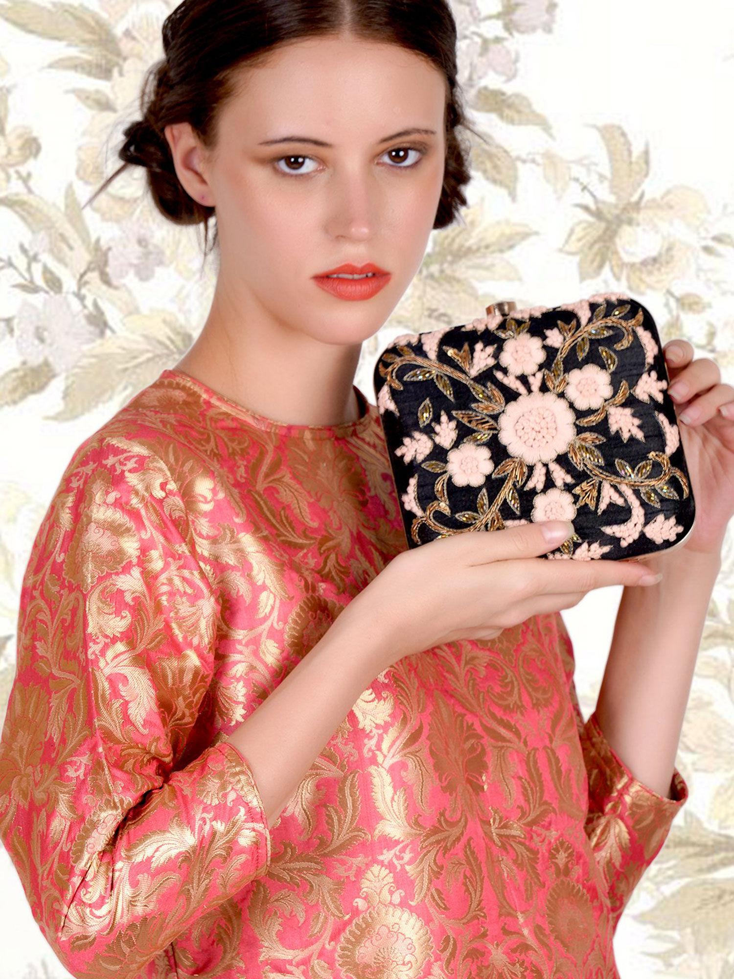 multi-color embroidered clutch