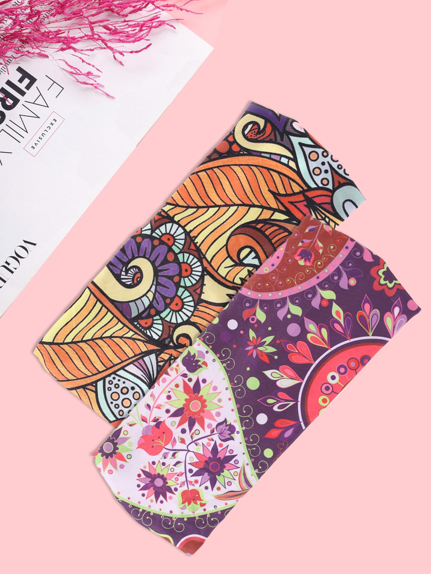 multi color ethnic motifs printed fabric hair bands (set of 2)