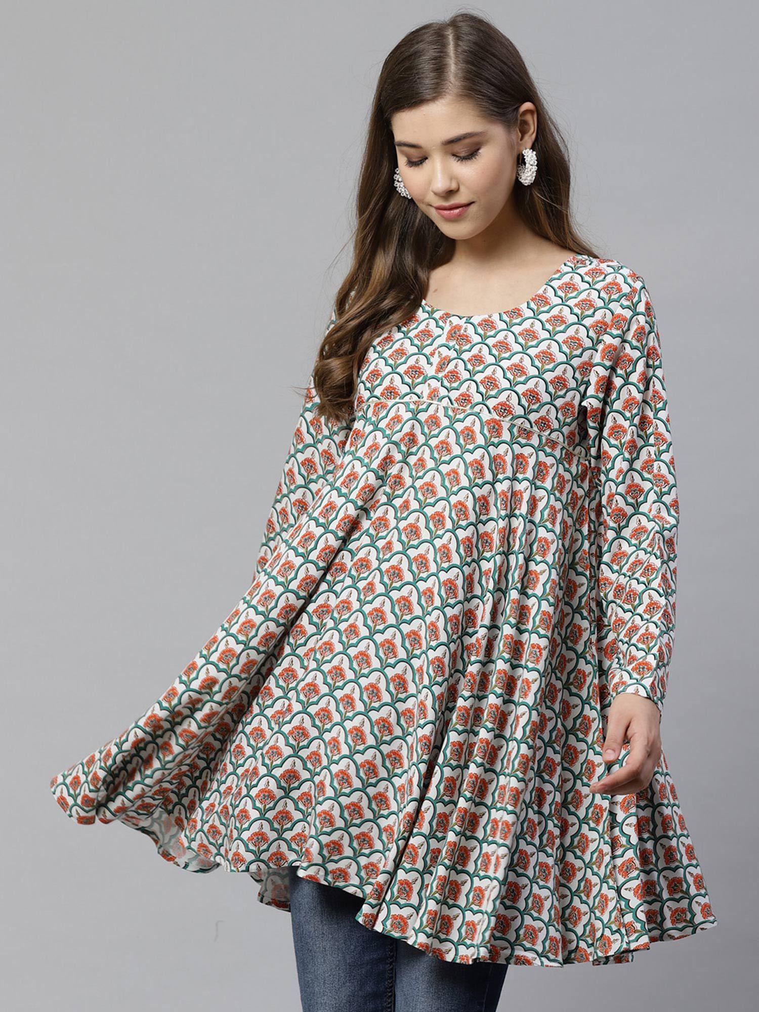 multi-color ethnic printed asymmetric tunic