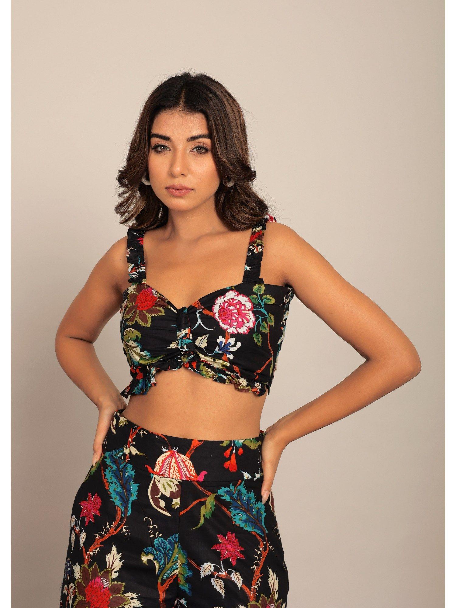 multi-color floral bust fitted crop top