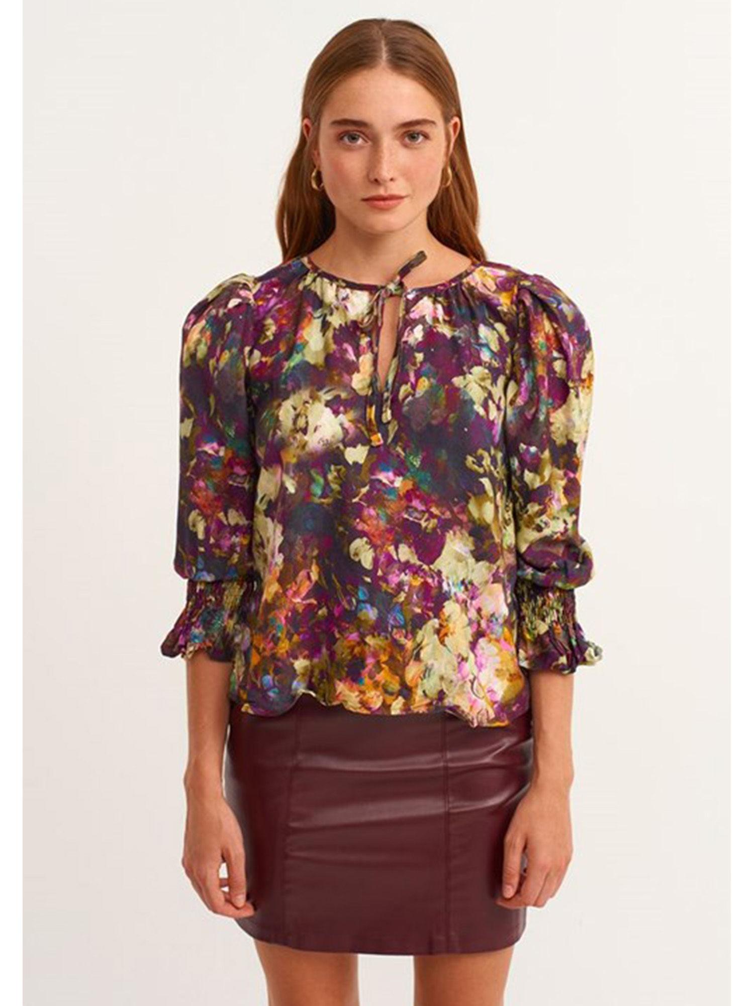 multi-color floral comb top