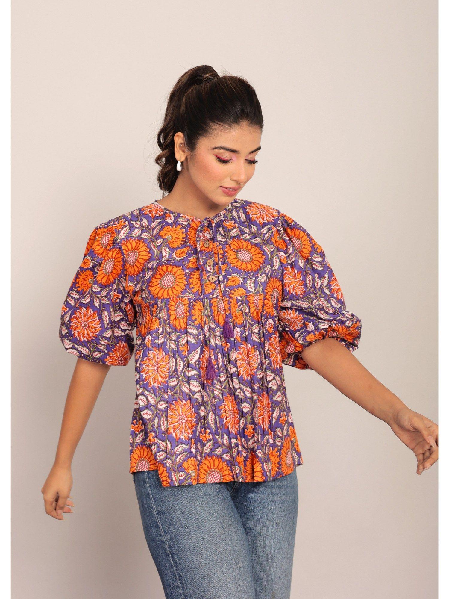 multi-color floral cotton summer top