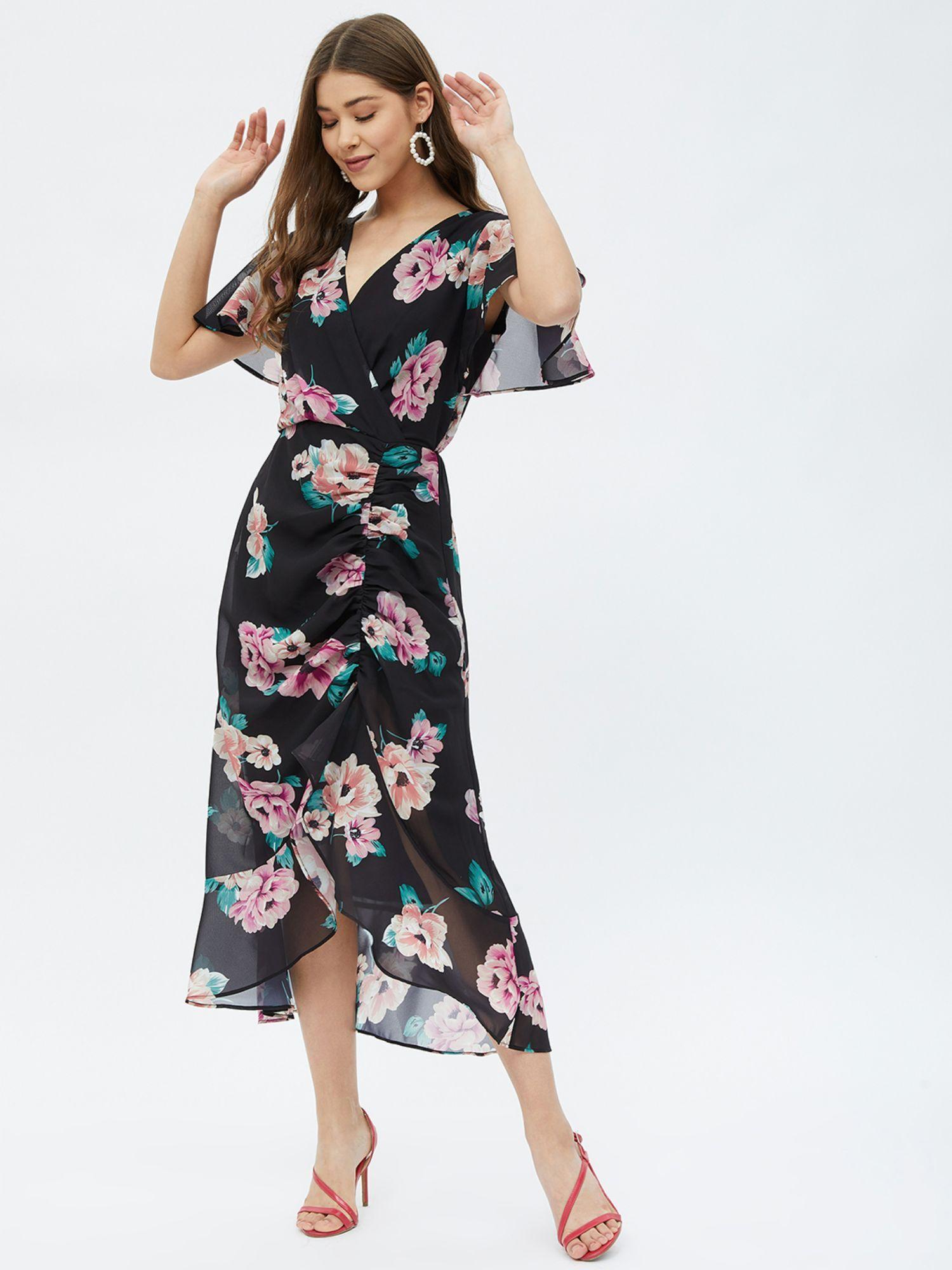 multi-color floral midi casual dress