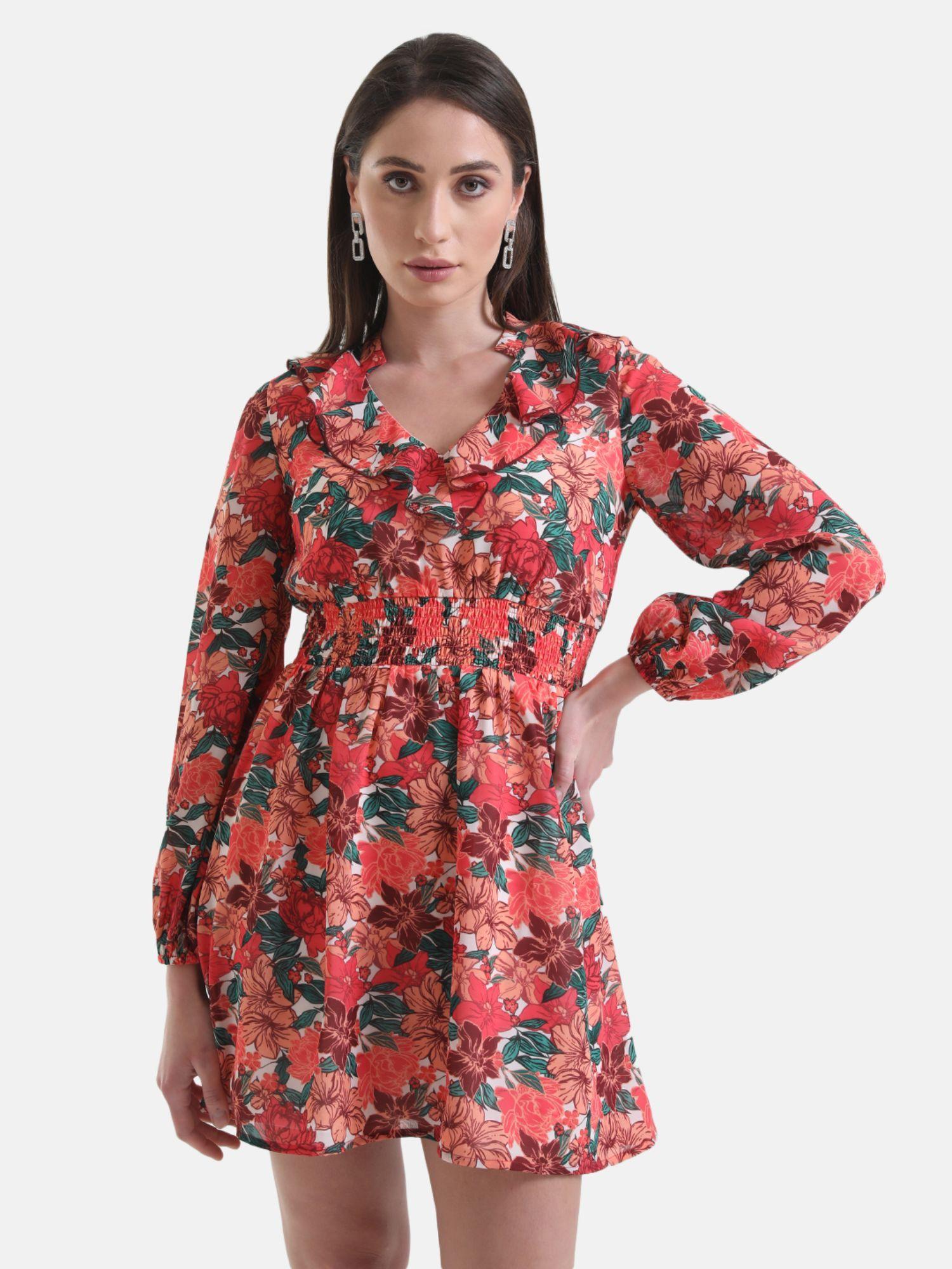 multi-color floral mini dress