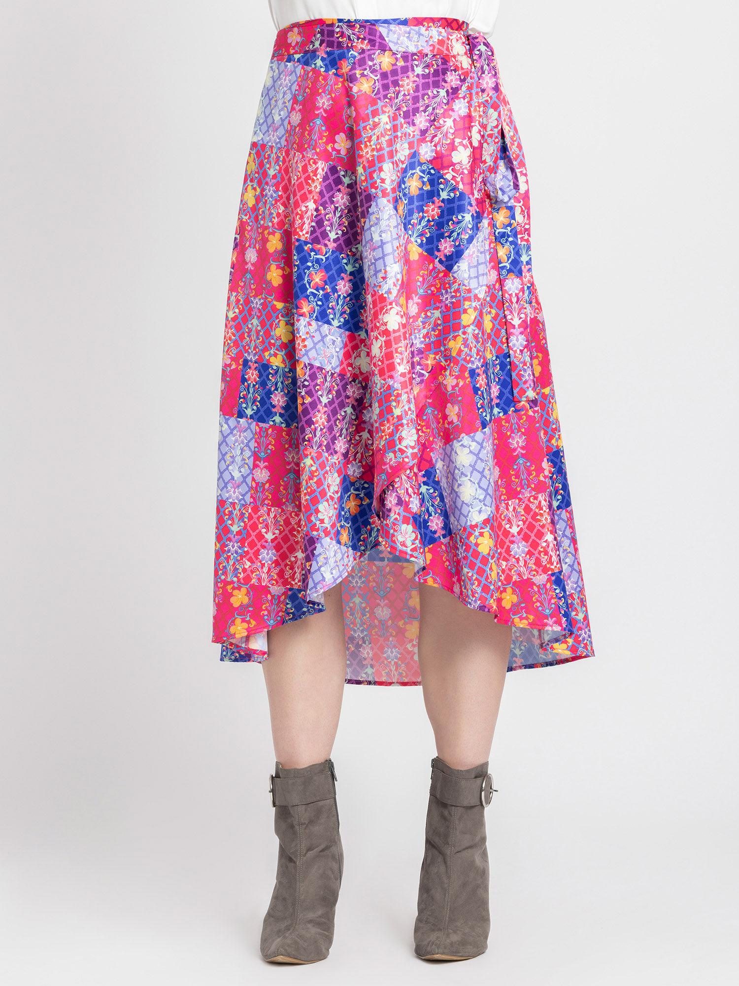 multi color floral print a-line casual skirt for women