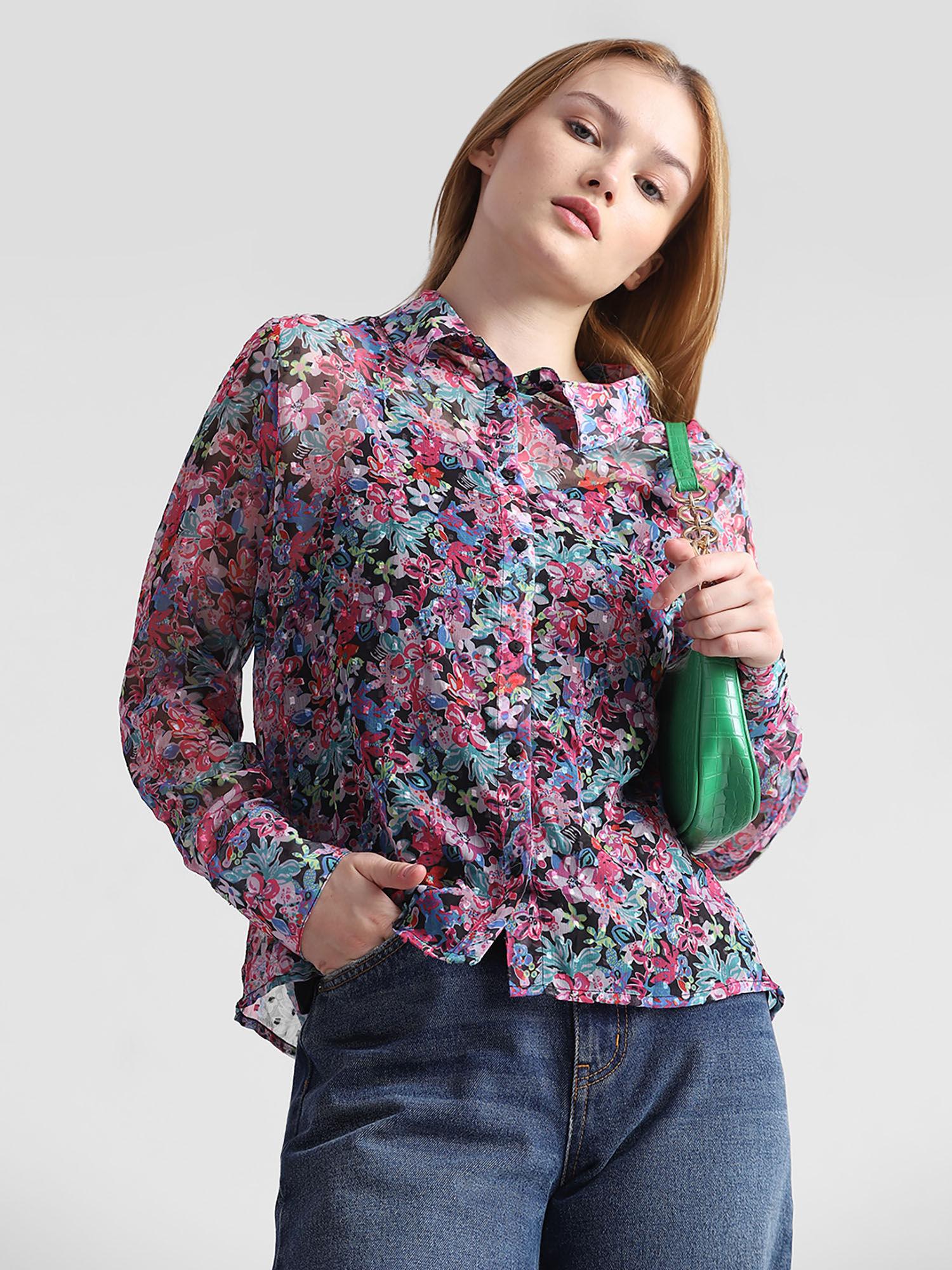 multi-color floral print full sleeves shirt