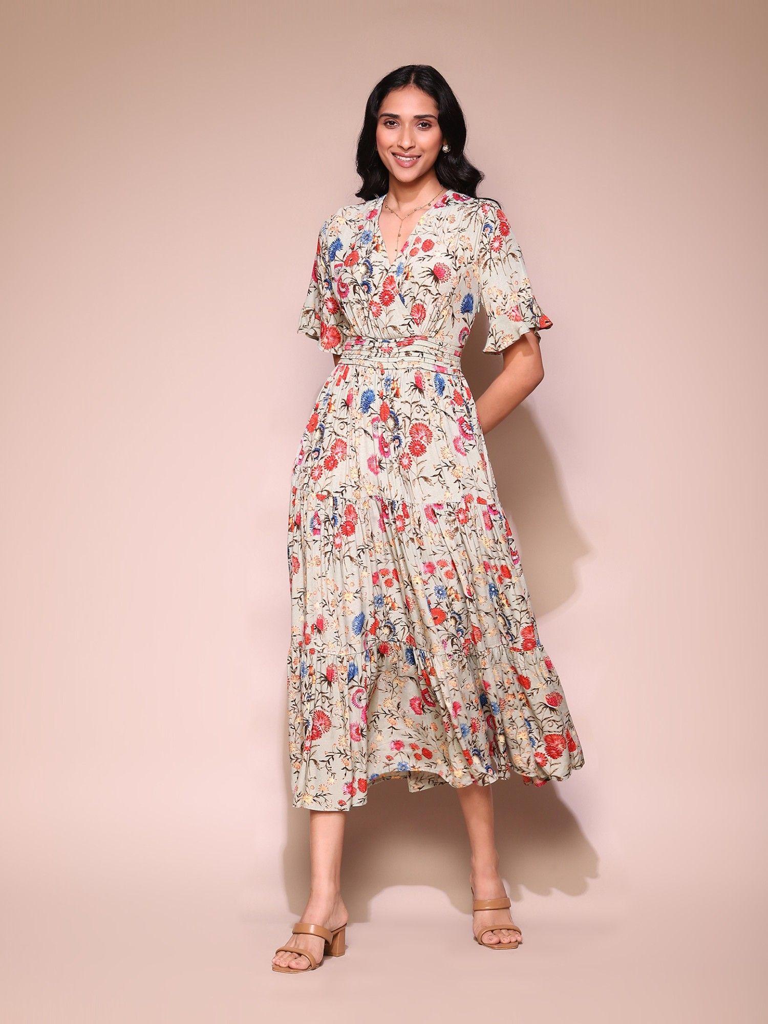 multi-color floral print long dress