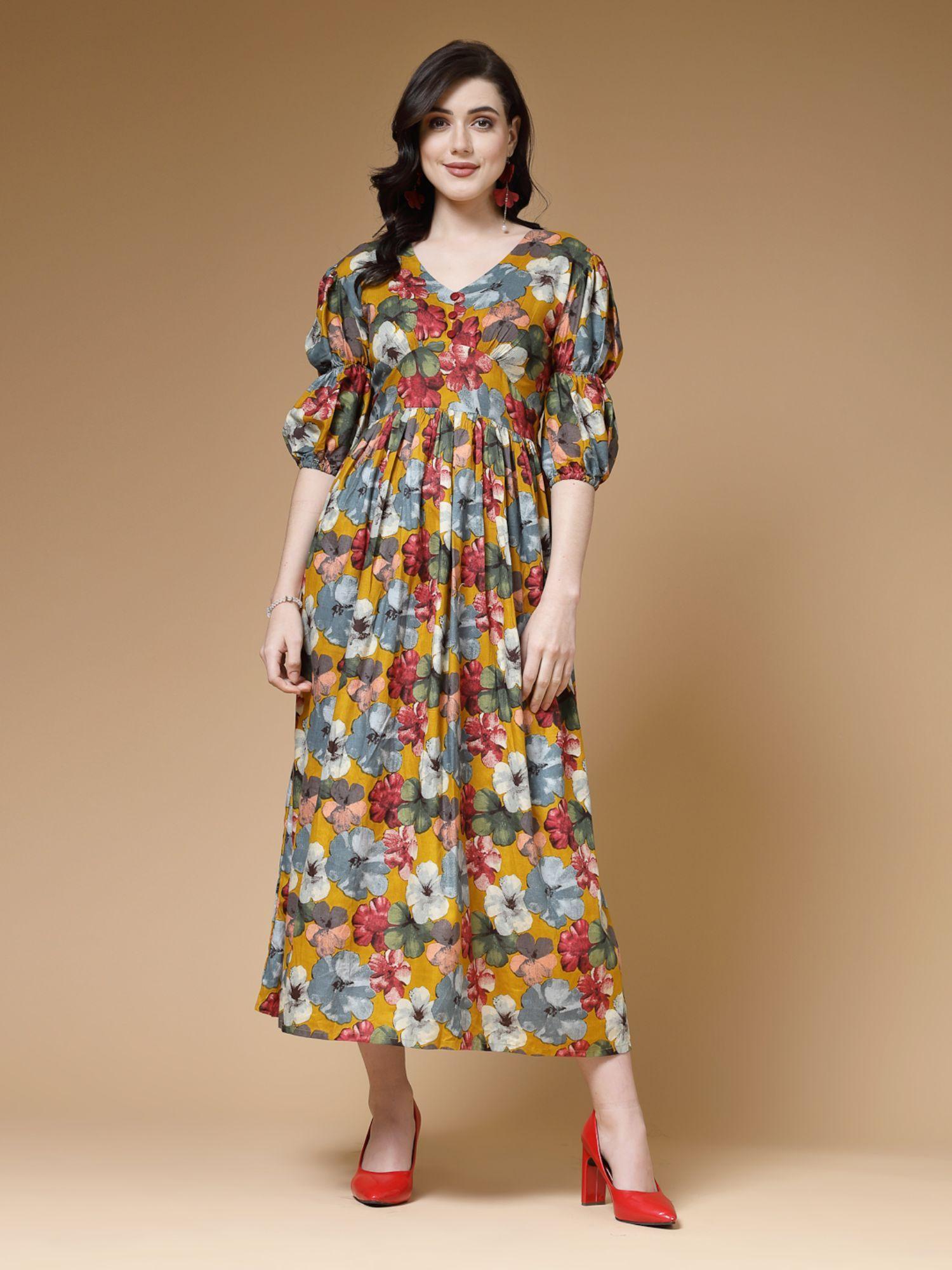 multi-color floral print rayon dress